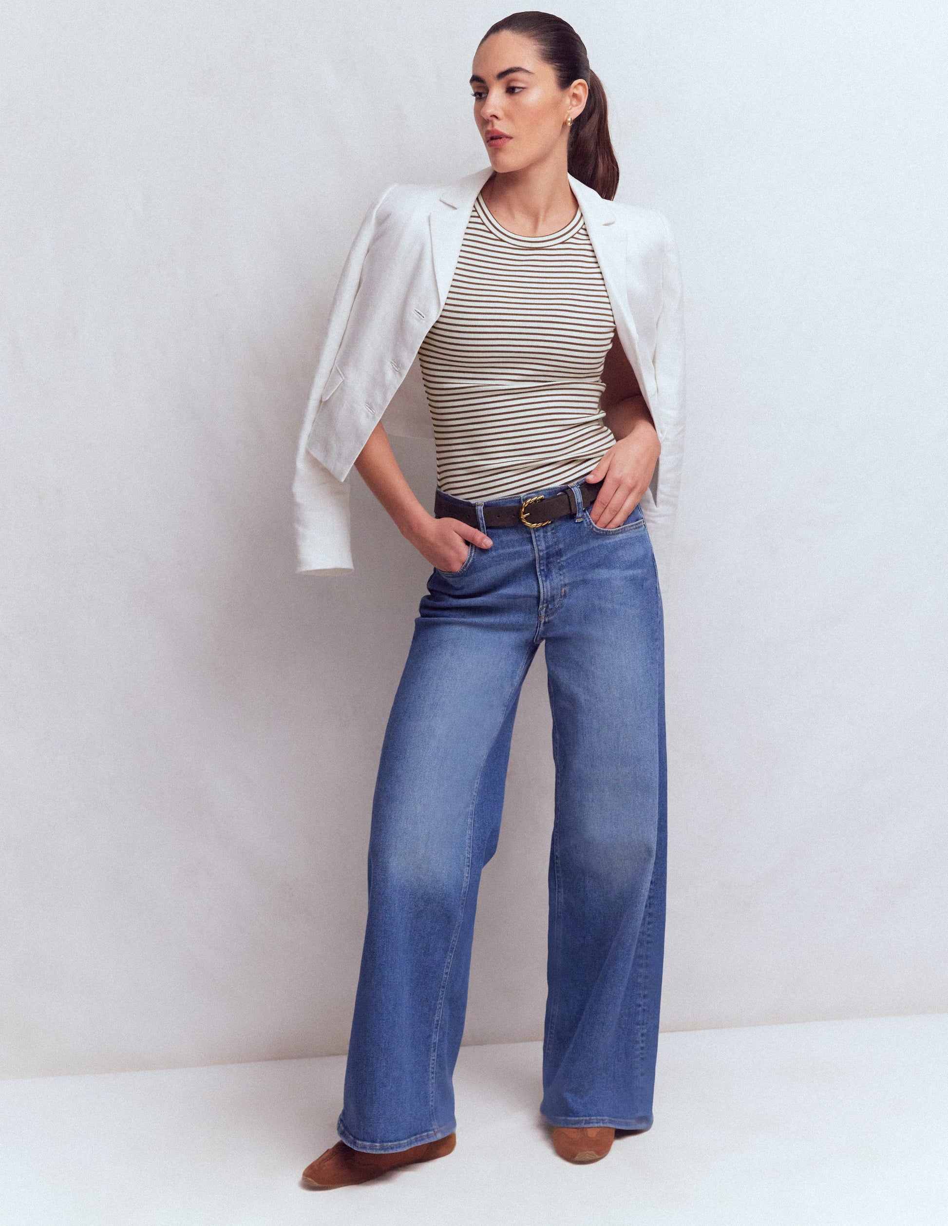 Ribbed Racer Vest-Ivory & Brown Stripe-4