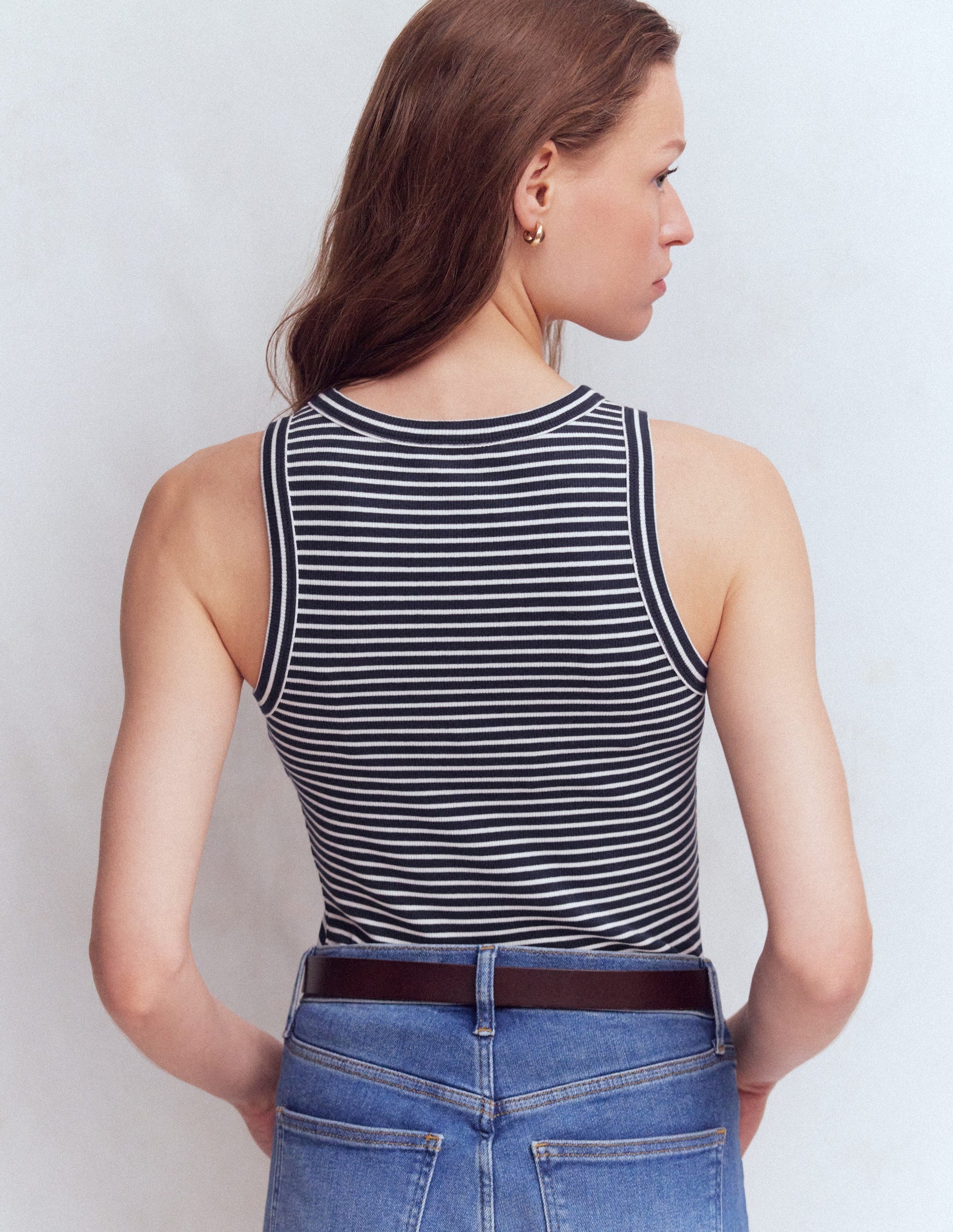 Ribbed Racer Vest-Navy & Ivory Stripe-3