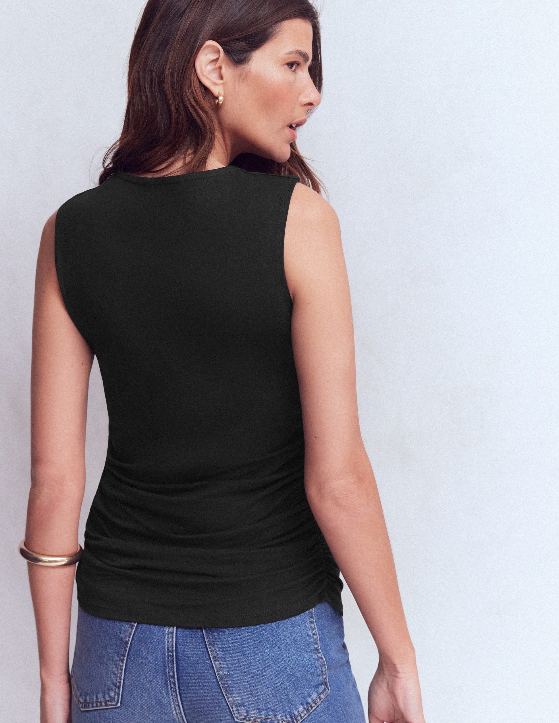 Tia Sleeveless Ruch Jersey Top-Black-3