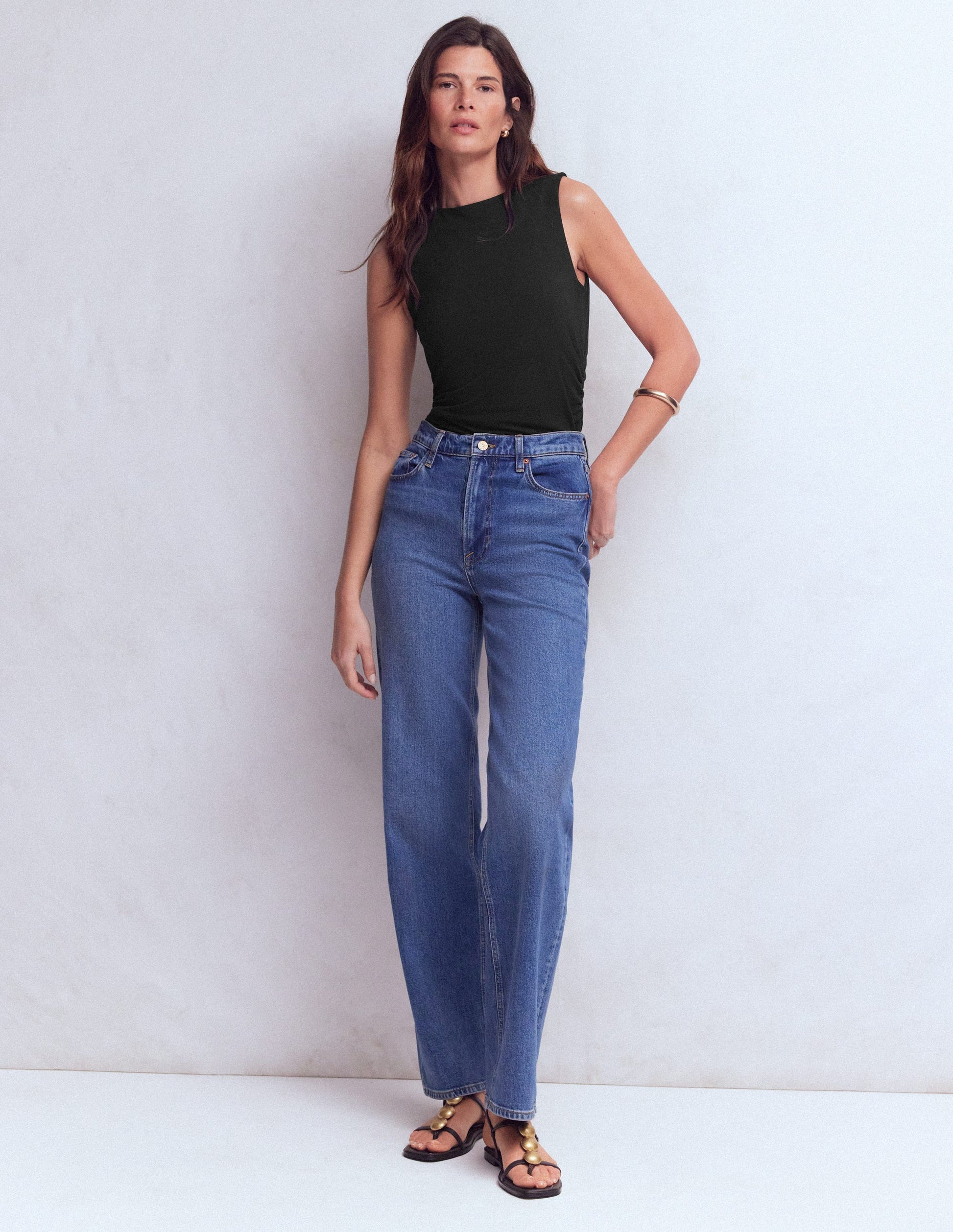 Tia Sleeveless Ruch Jersey Top-Black-4