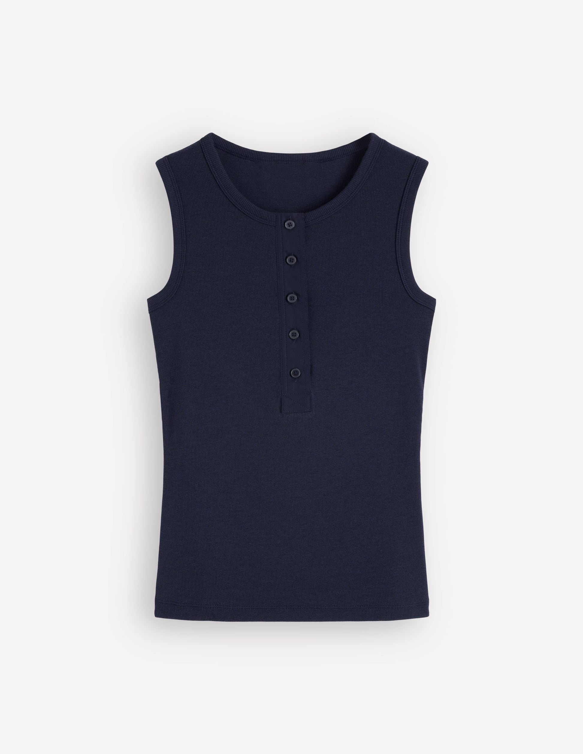 Crew Neck Henley Tank-Navy-6