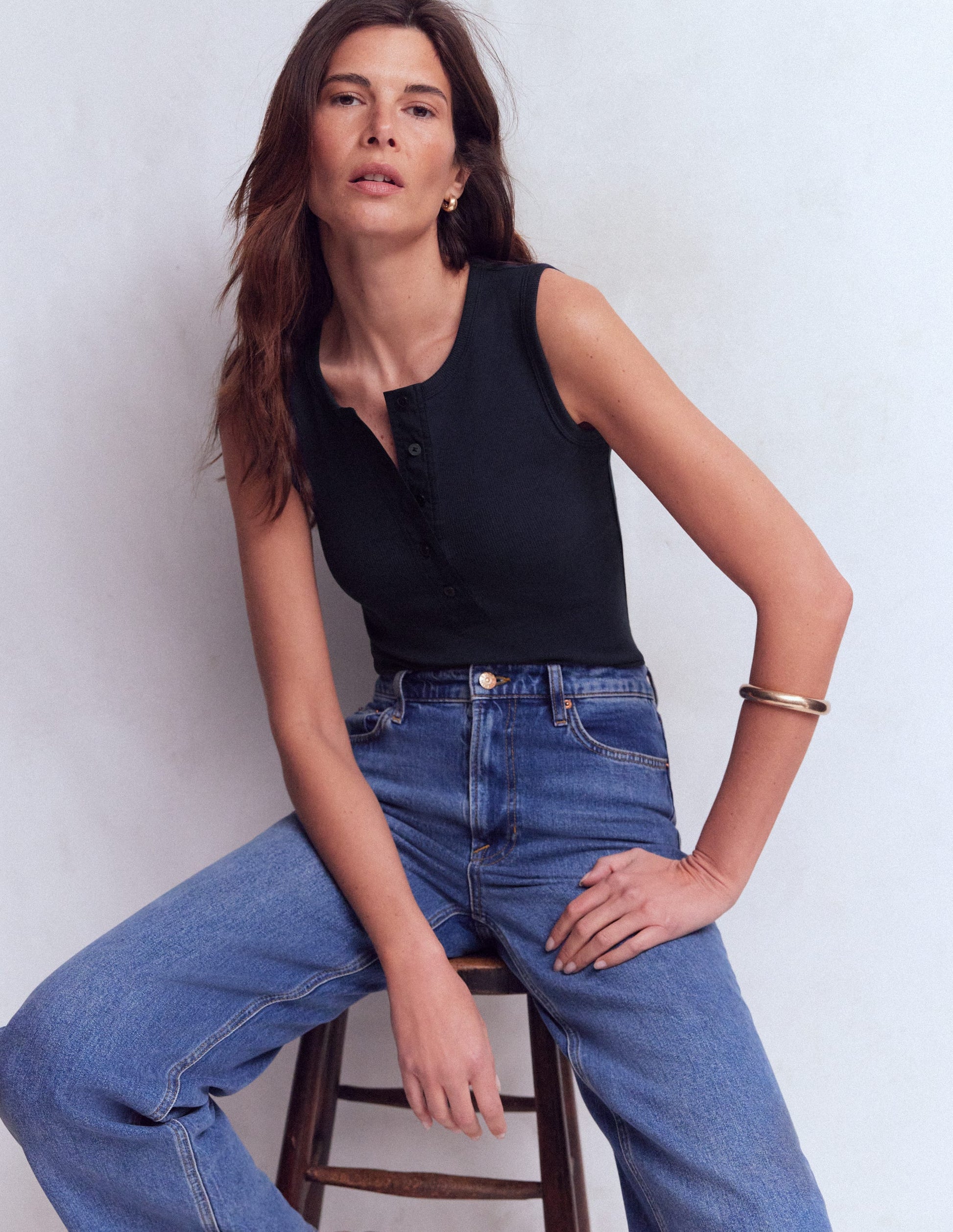 Crew Neck Henley Tank-Navy-1