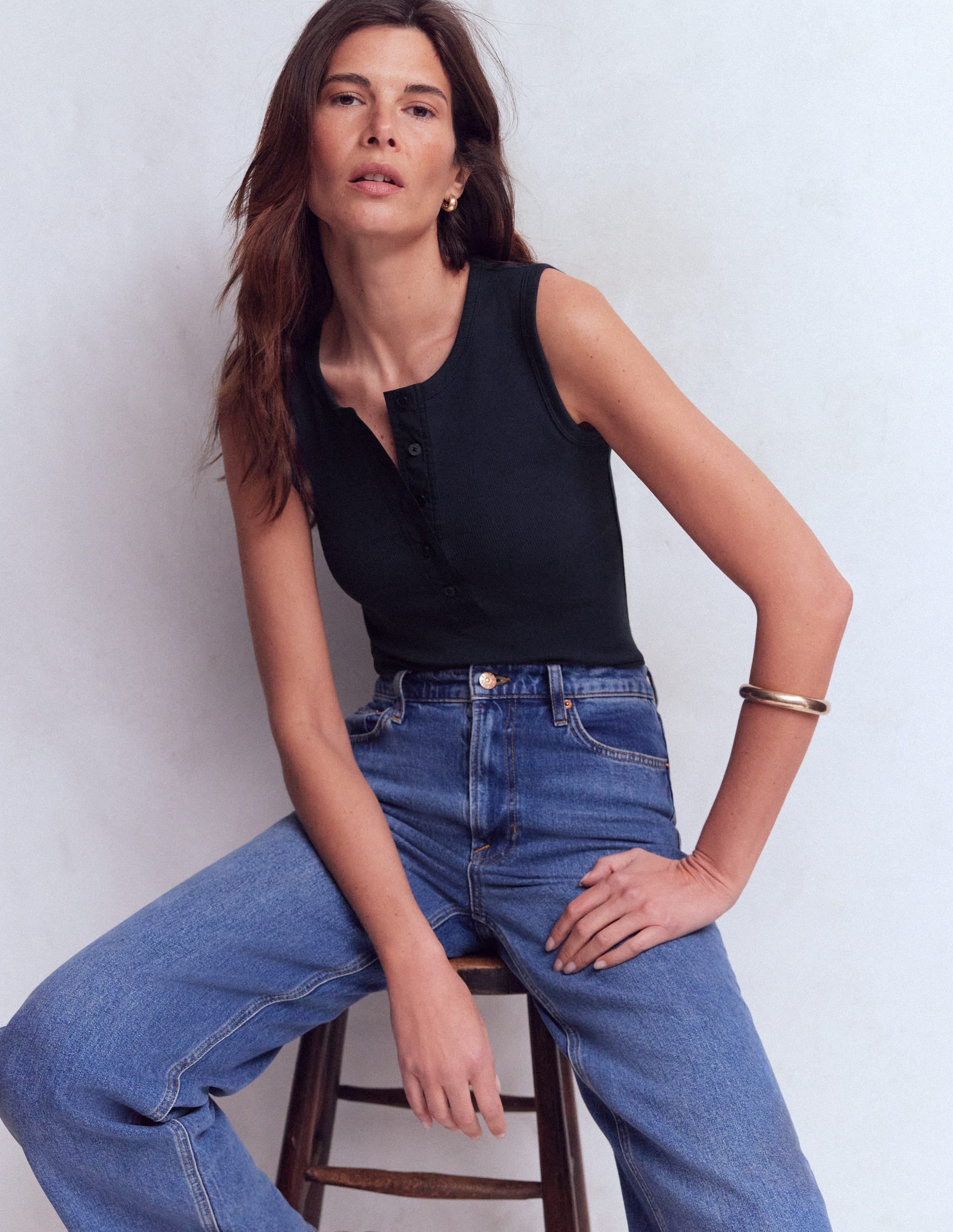 Crew Neck Henley Tank-Navy - Image 1