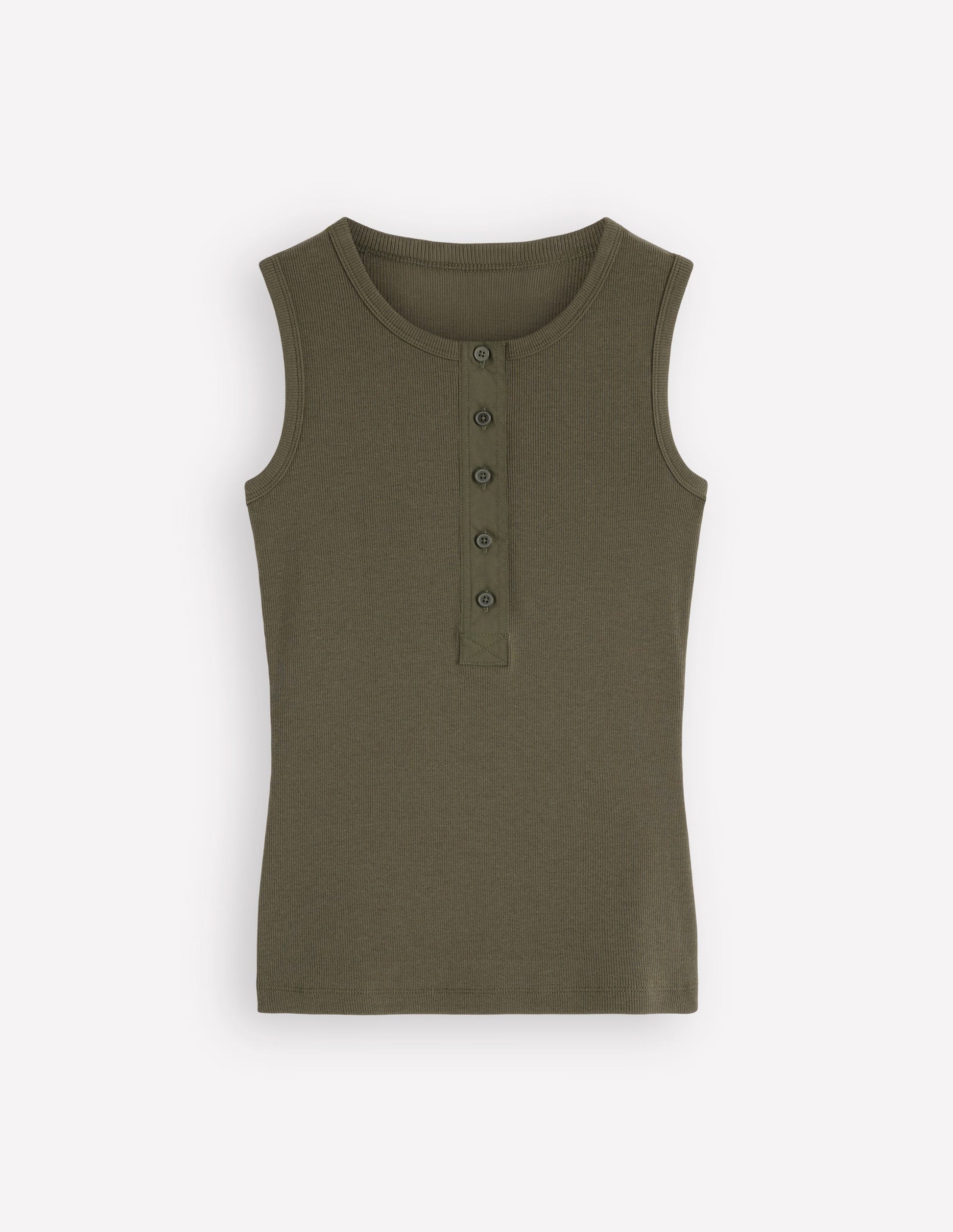 Crew Neck Henley Tank-Olive Night-6