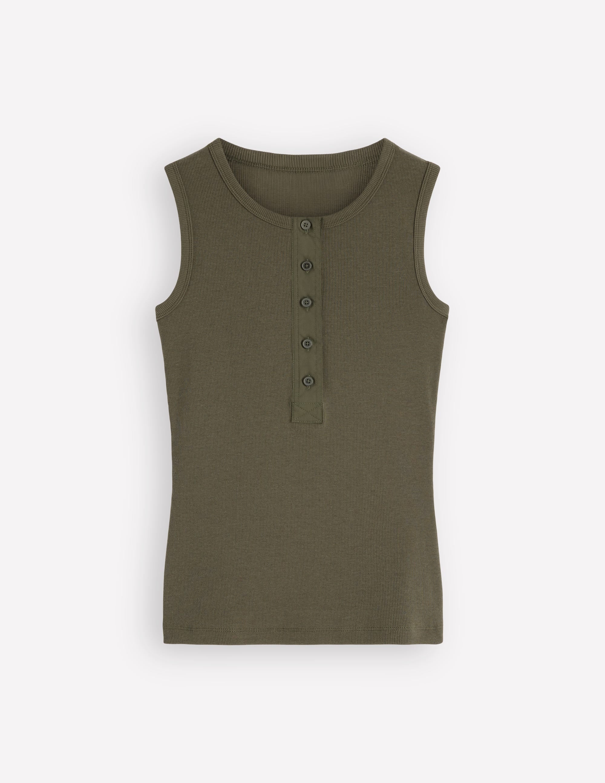 Crew Neck Henley Tank-Olive Night - Image 6