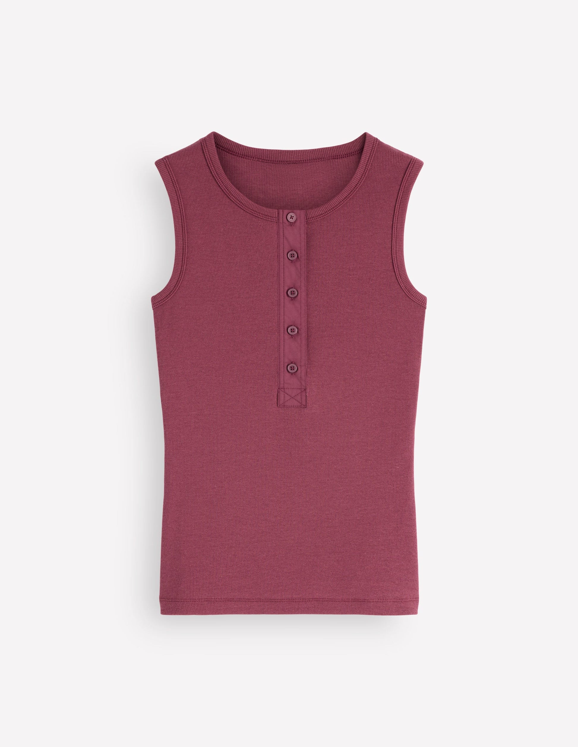 Crew Neck Henley Tank-Maroon-6
