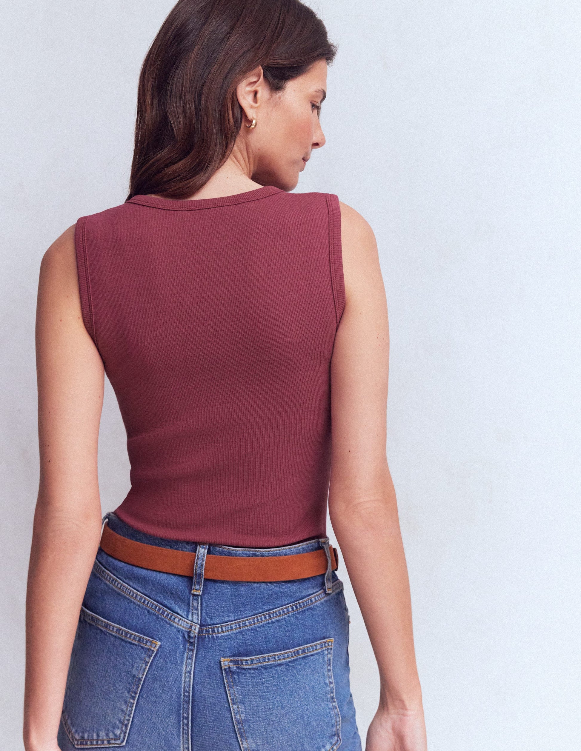 Crew Neck Henley Tank-Maroon-3