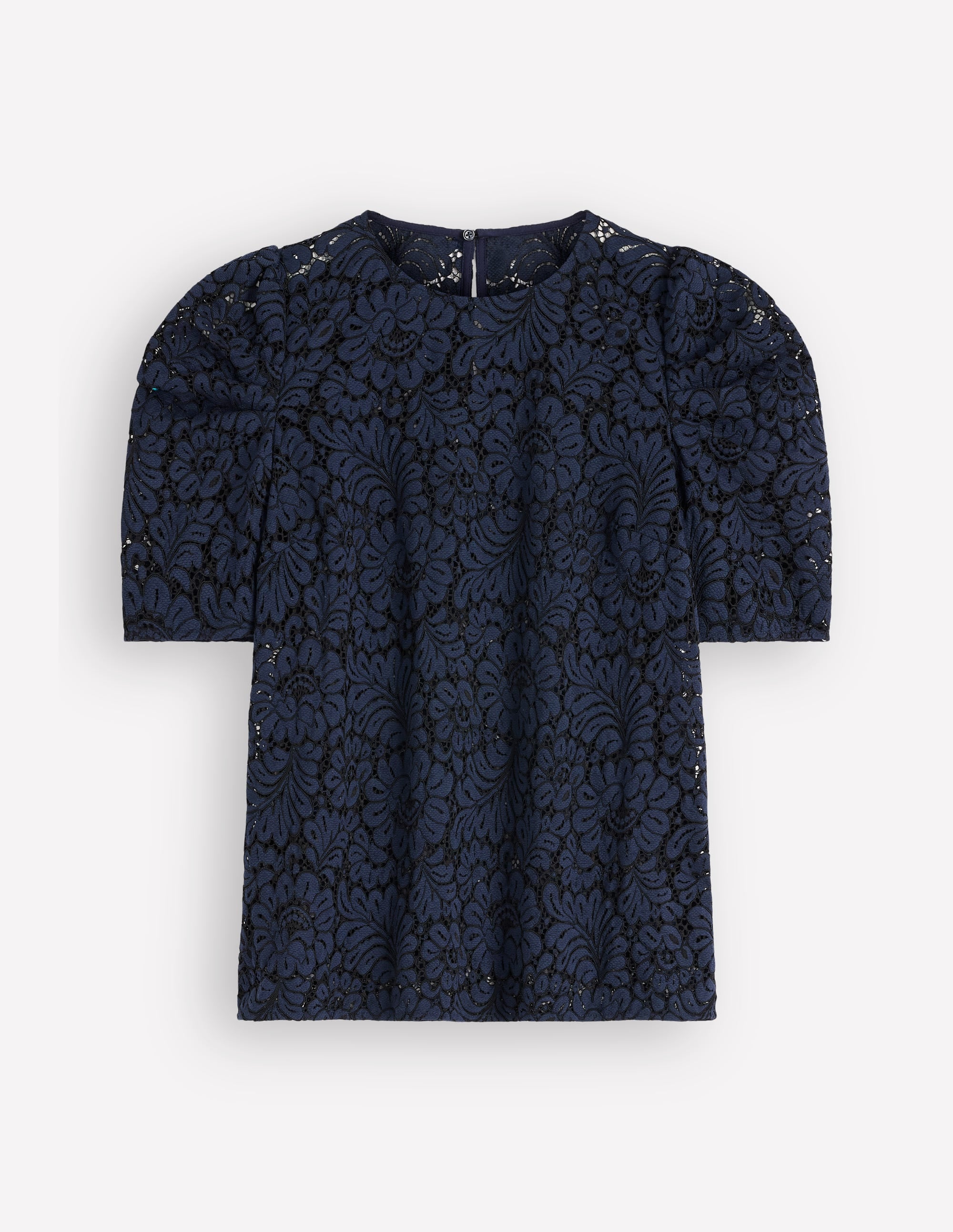 Pleat Sleeve Lace T-shirt-Navy - Image 5