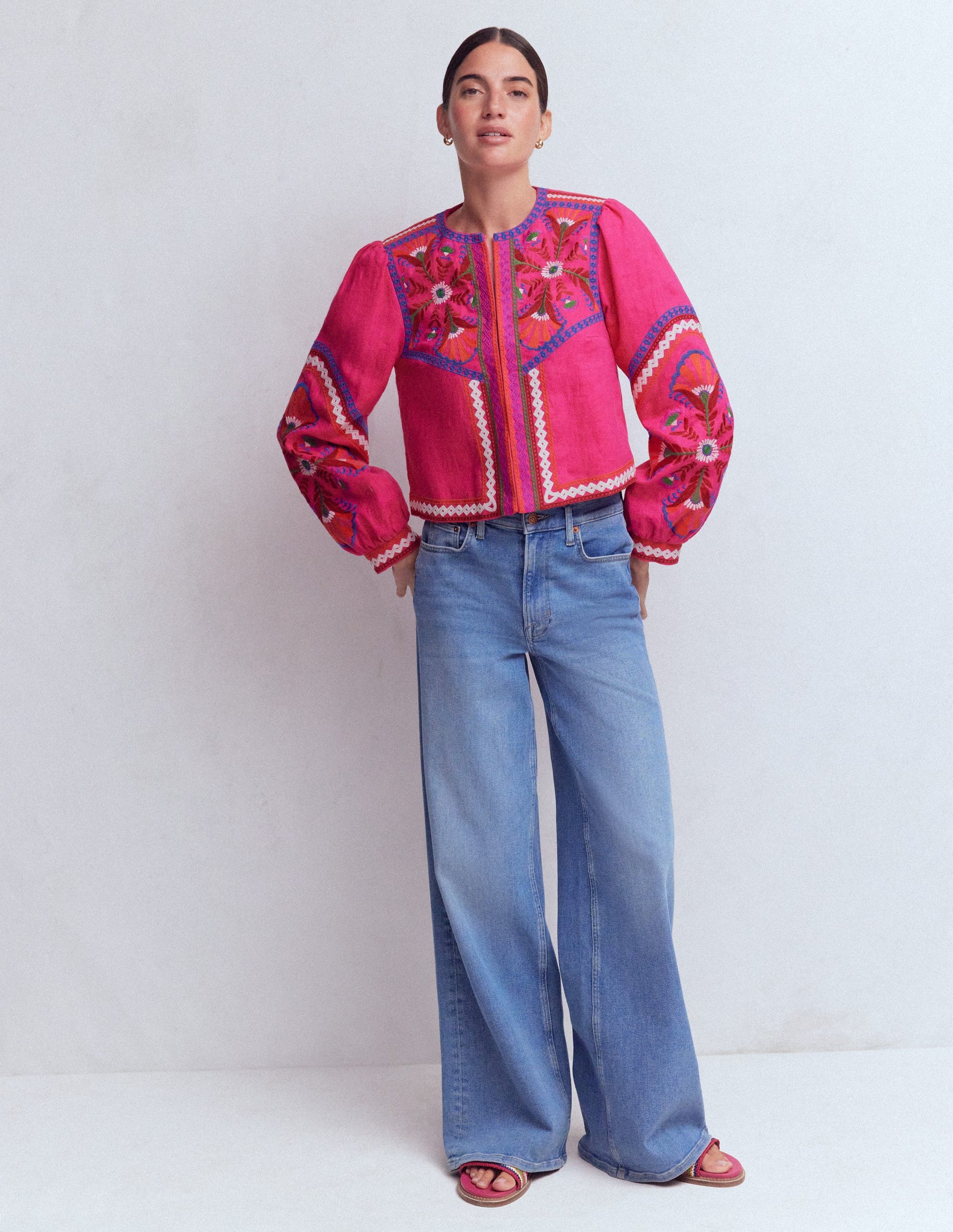 Embroidered Linen Jacket-Pink Peony, Embroidered-5