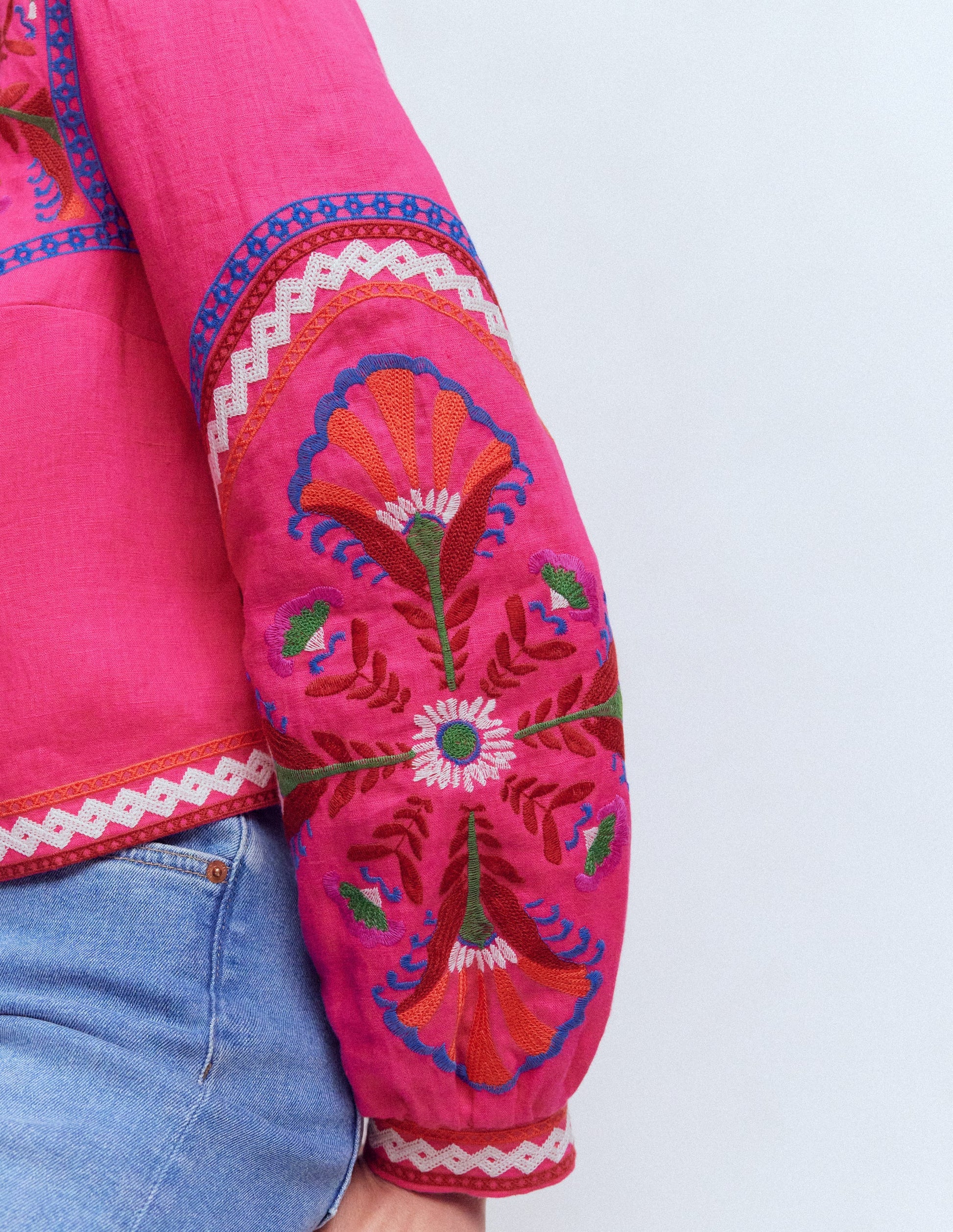 Embroidered Linen Jacket-Pink Peony, Embroidered-6