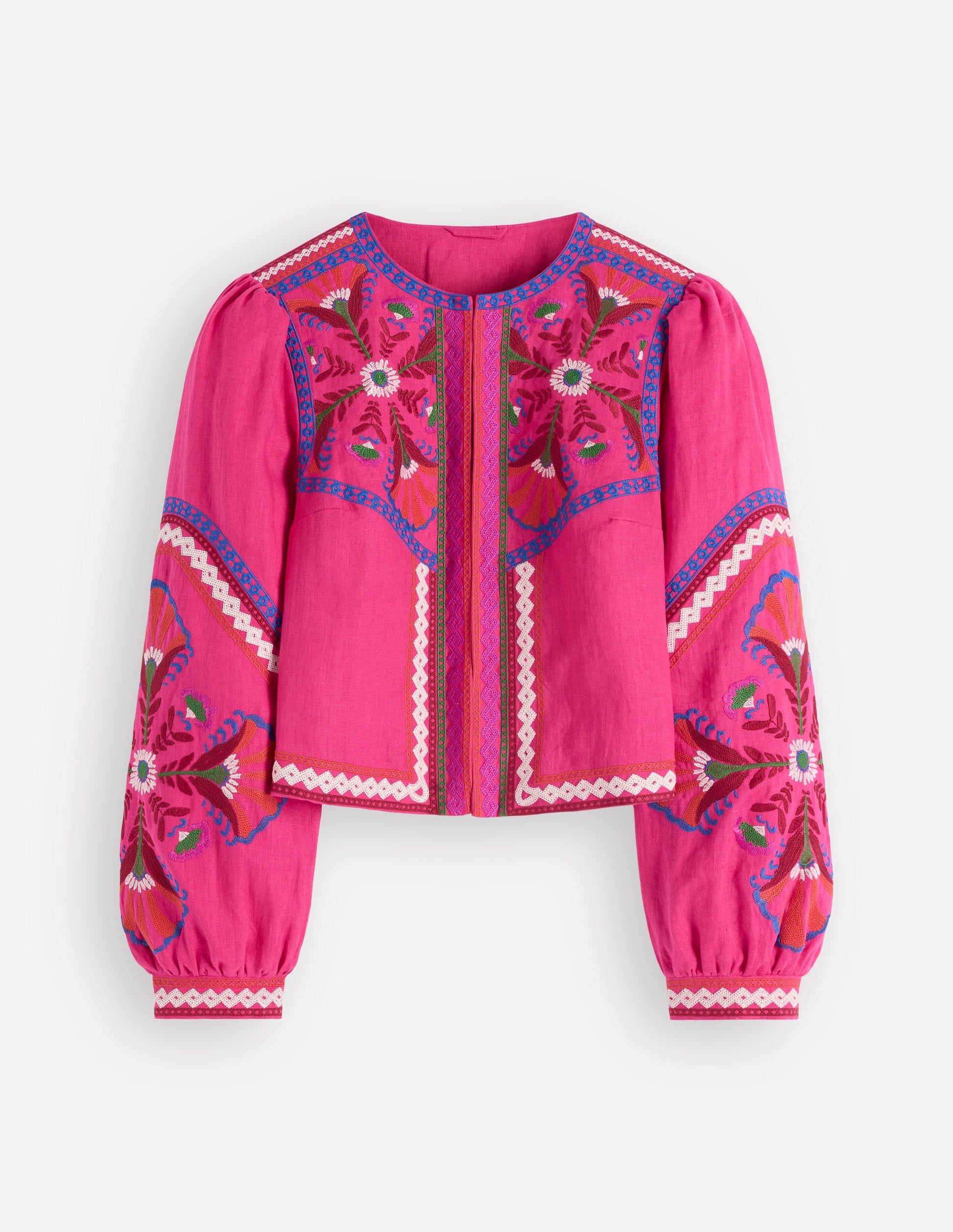 Embroidered Linen Jacket-Pink Peony, Embroidered-8