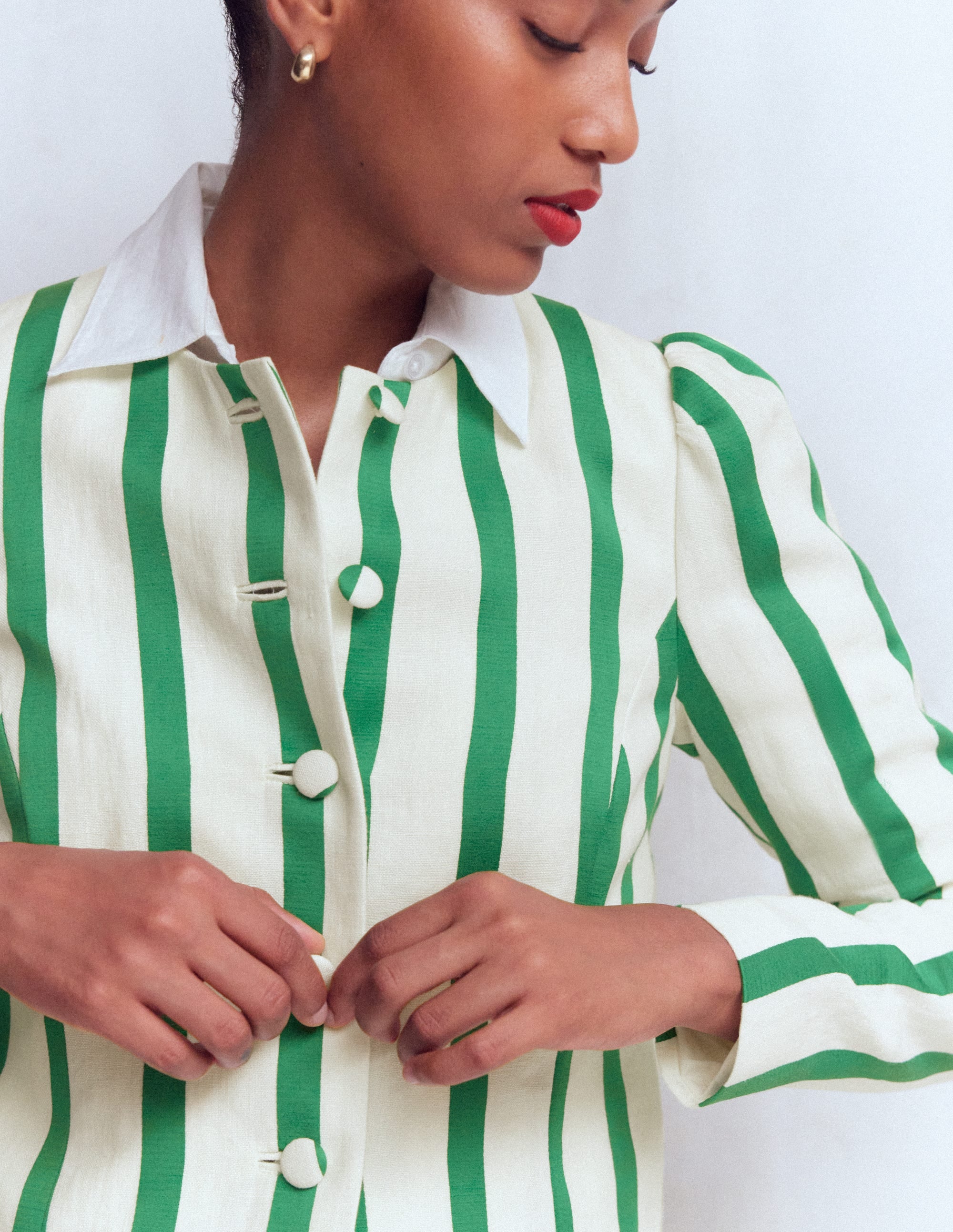 Salisbury Puff Sleeve Jacket - Ivory, Fresh Green Stripe | Boden USA