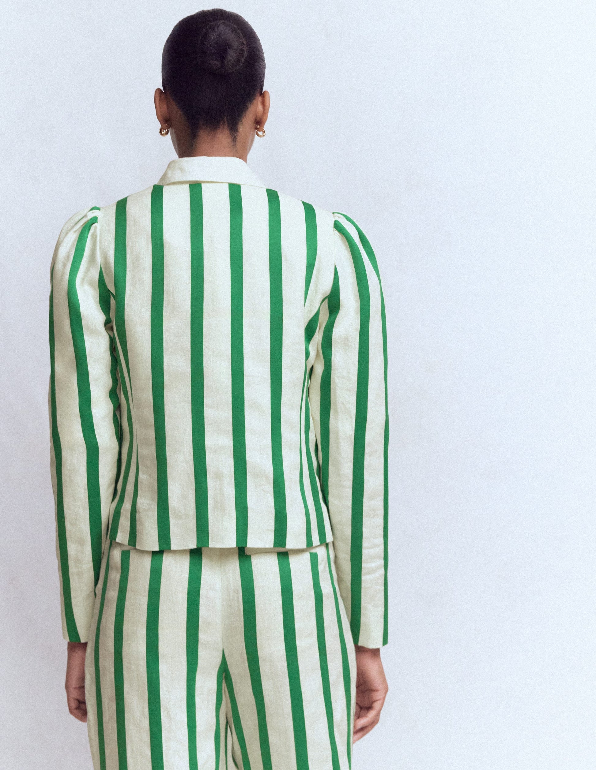 Salisbury Puff Sleeve Jacket-Ivory, Fresh Green Stripe-4
