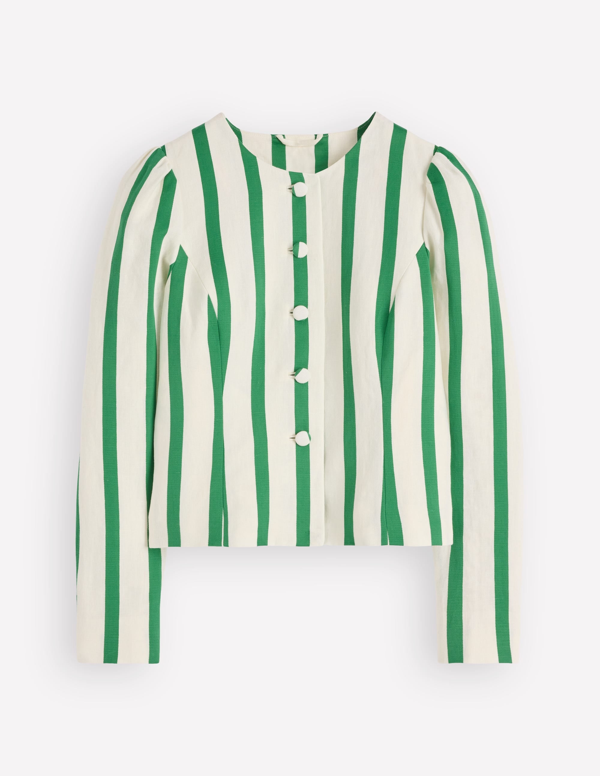 Salisbury Puff Sleeve Jacket - Ivory, Fresh Green Stripe | Boden USA