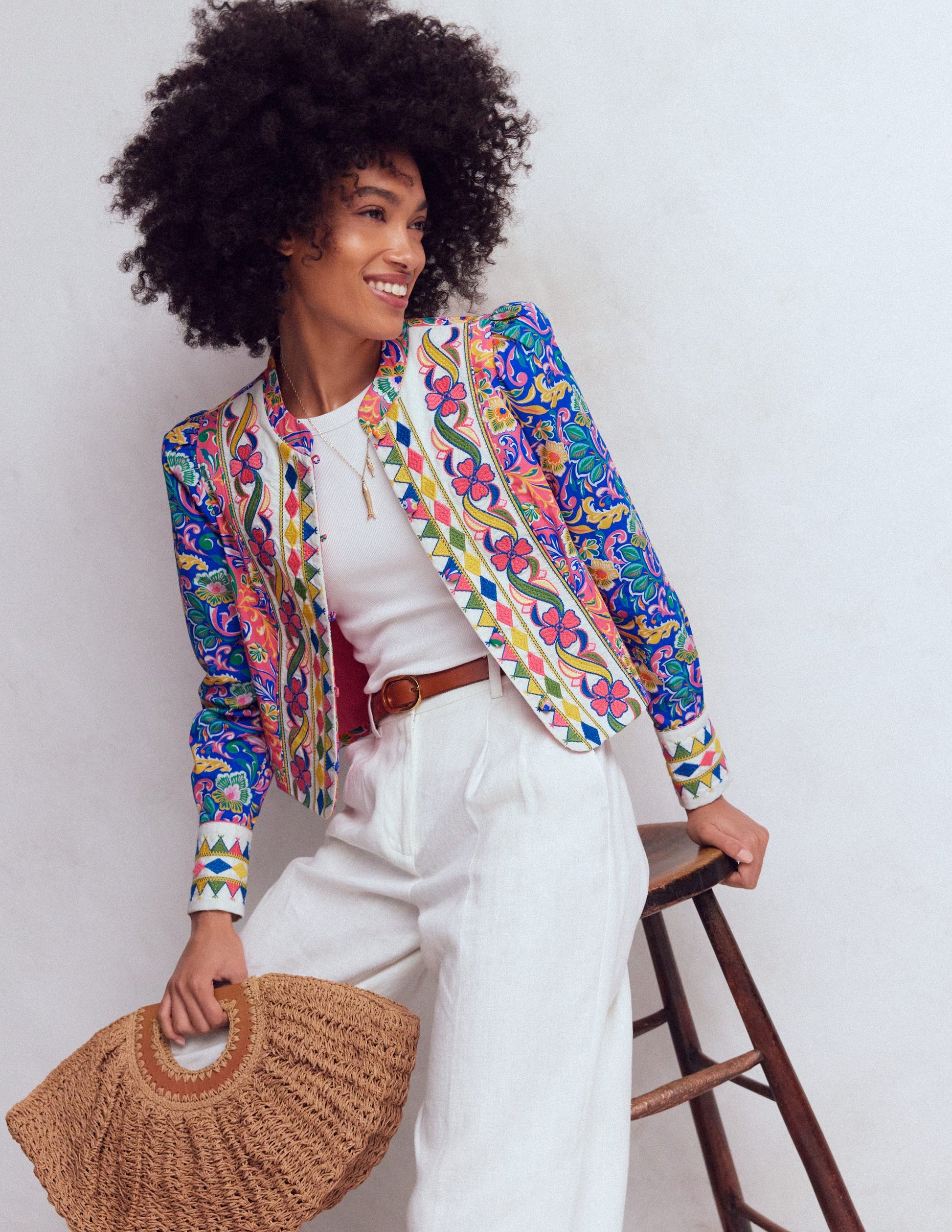 Printed Trim Jacket-Multi, Enchanting Bouquet-1