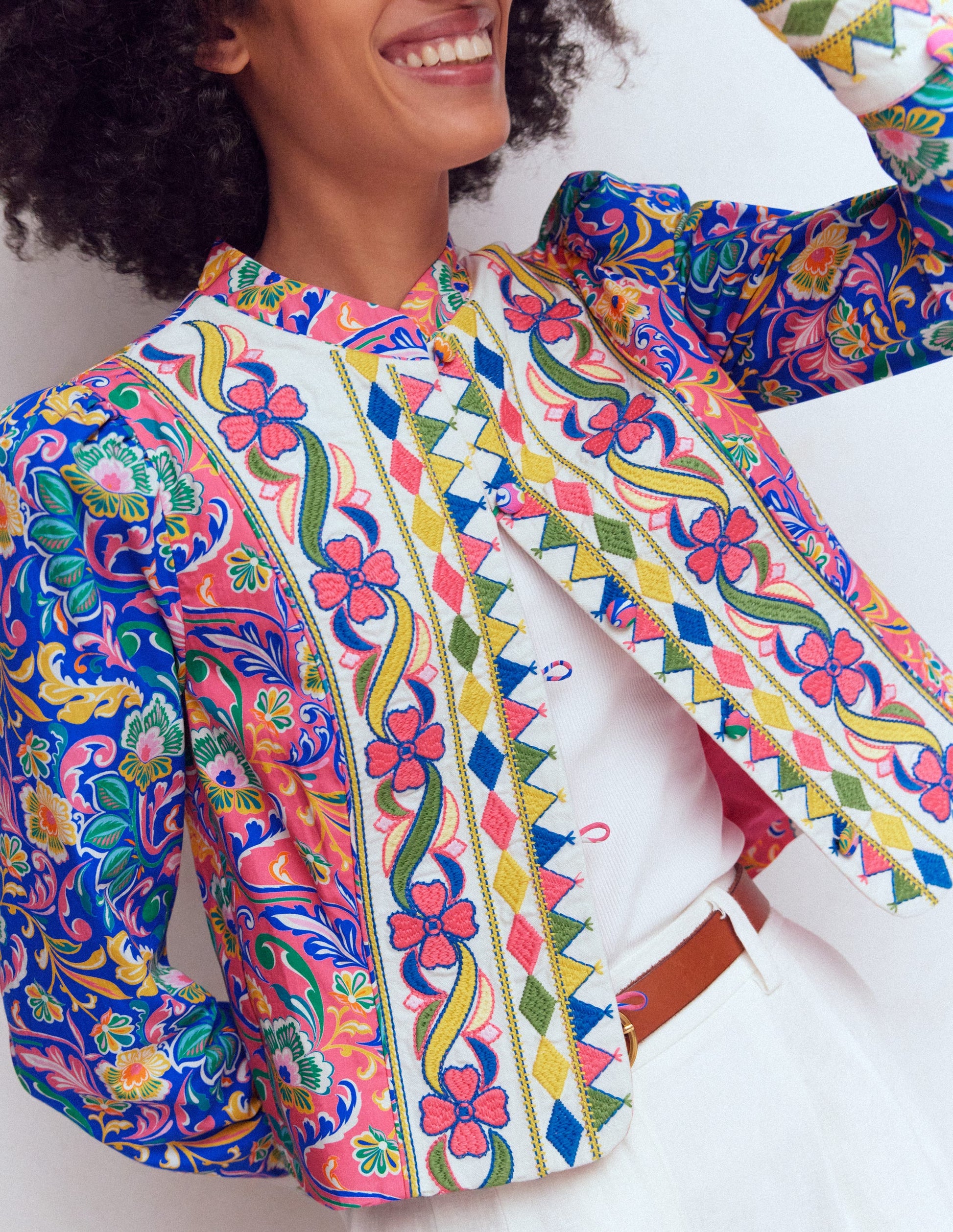 Printed Trim Jacket-Multi, Enchanting Bouquet-3