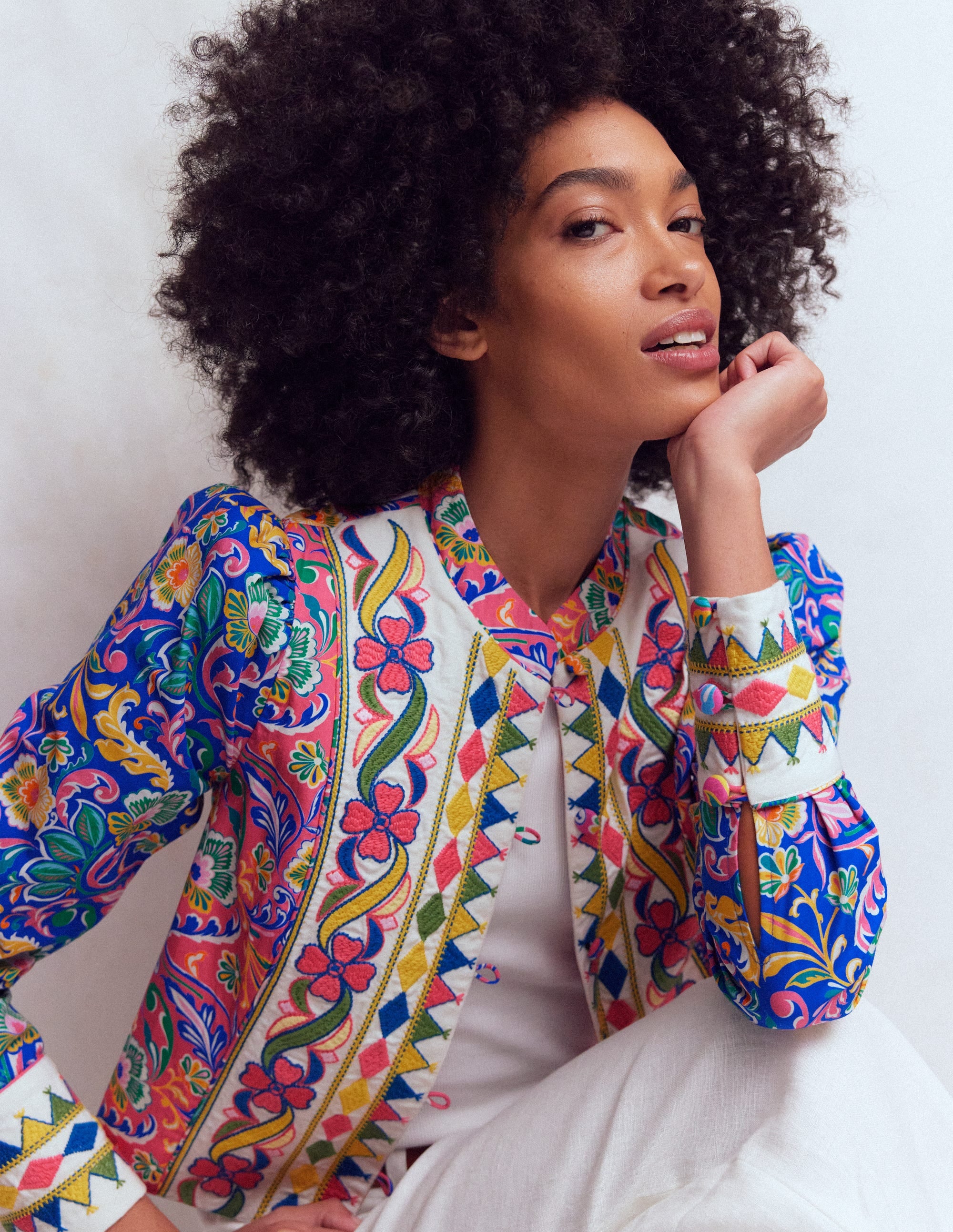 Printed Trim Jacket - Multi, Enchanting Bouquet | Boden USA