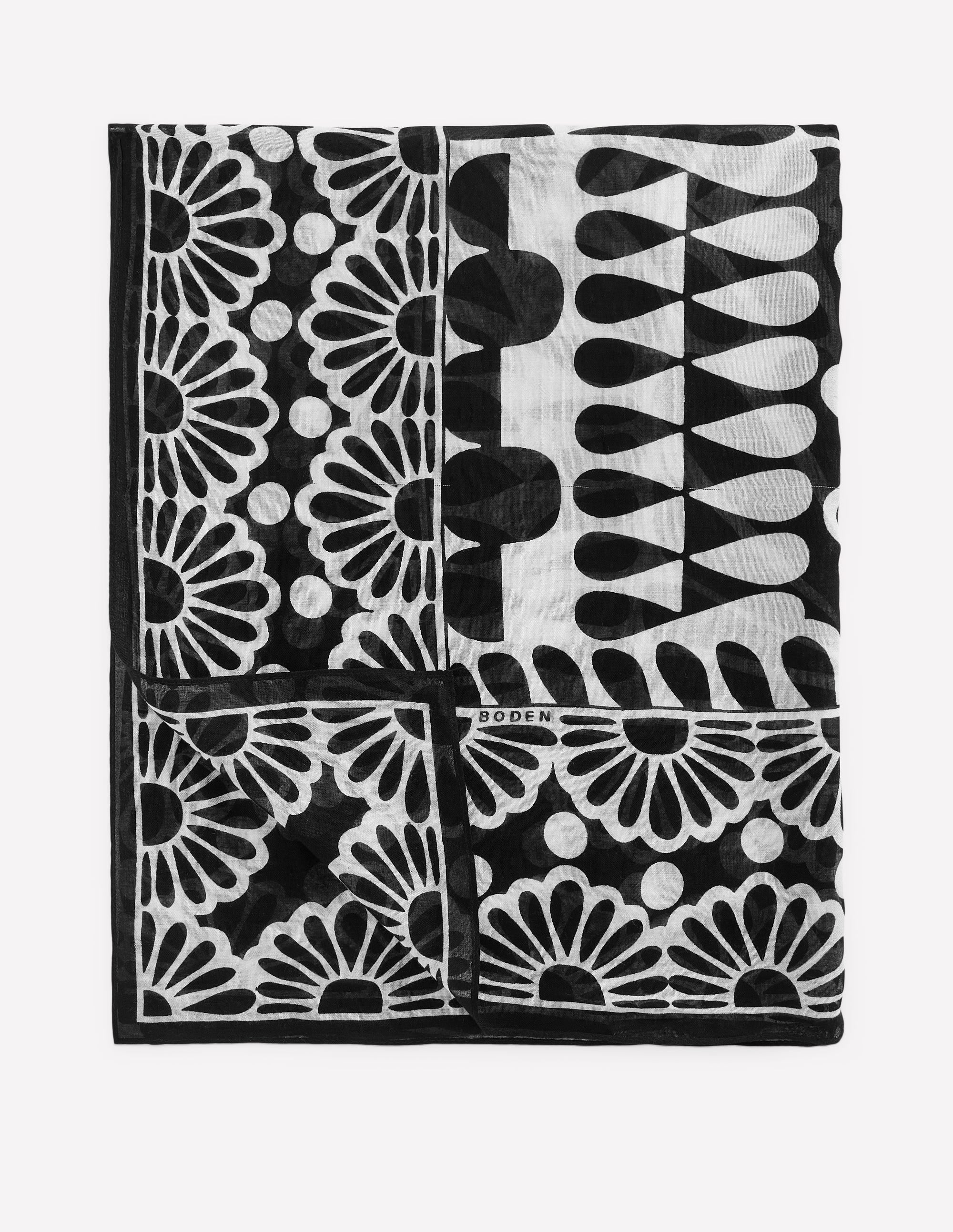 Printed Sarong Scarf-Black, Geo Stamp - Image 1