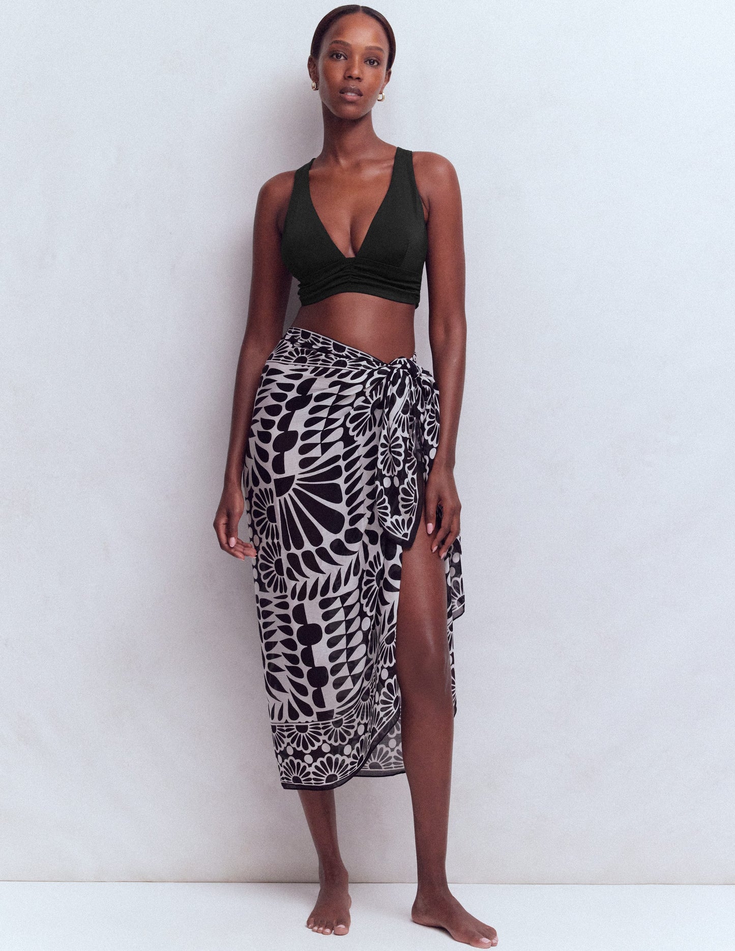 Printed Sarong Scarf-Black, Geo Stamp