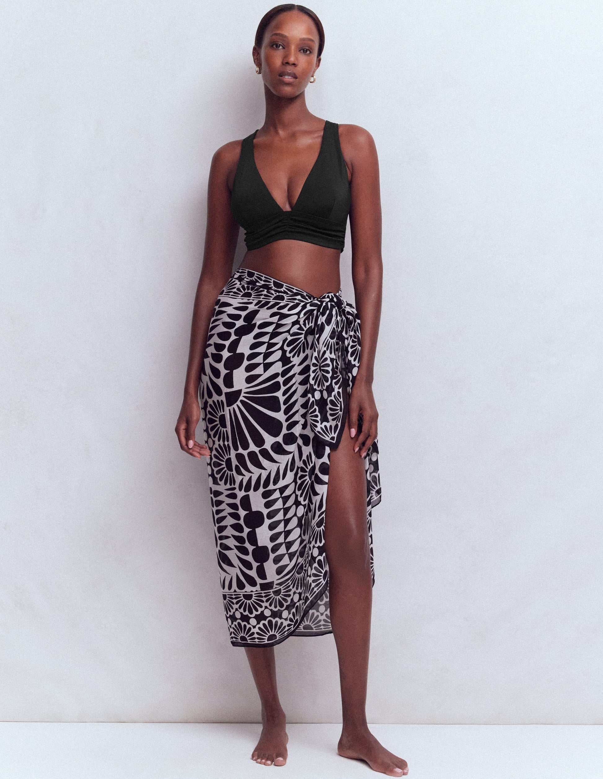 Printed Sarong Scarf-Black, Geo Stamp-2