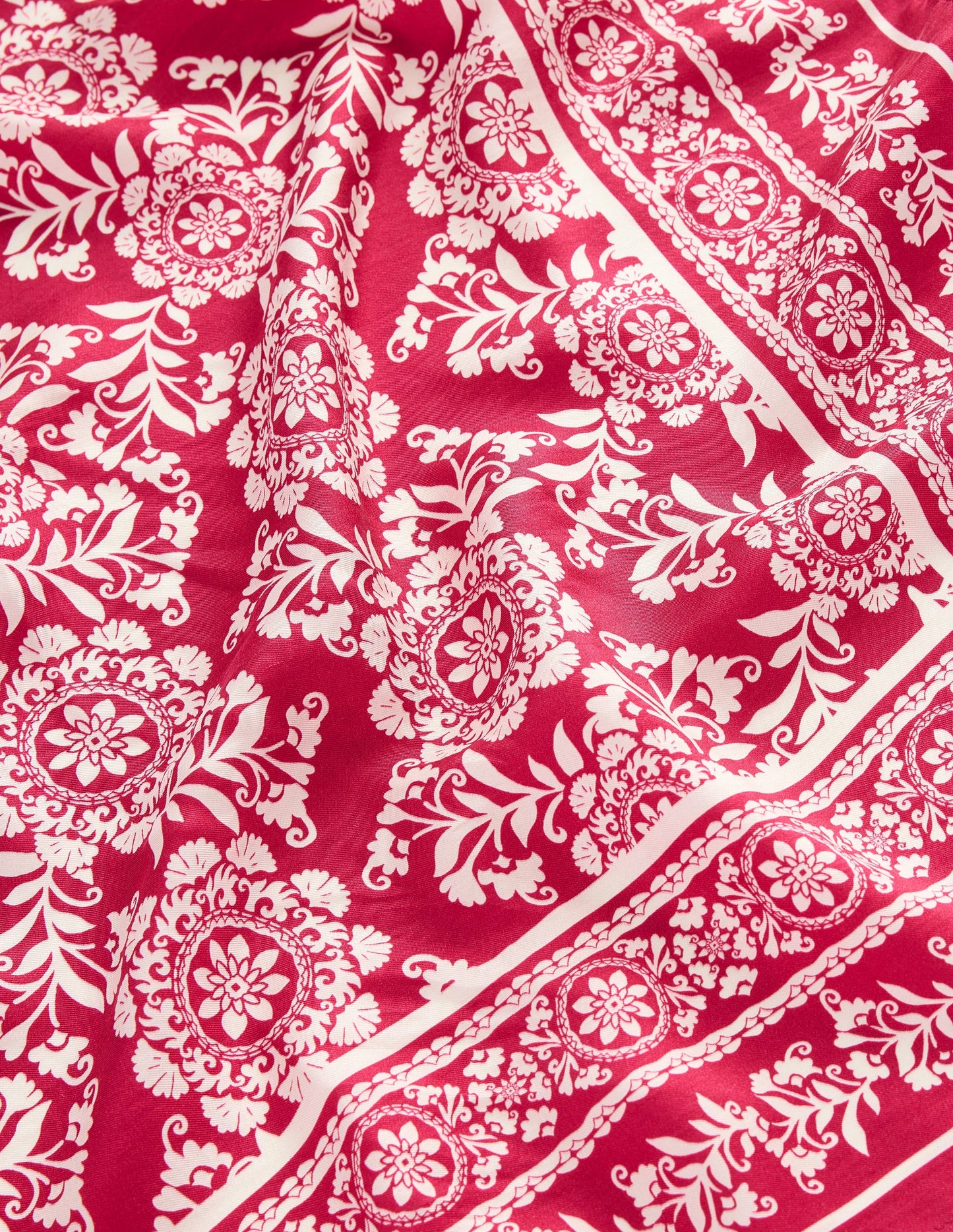 Silk Square Scarf-Red Decorative Blossom