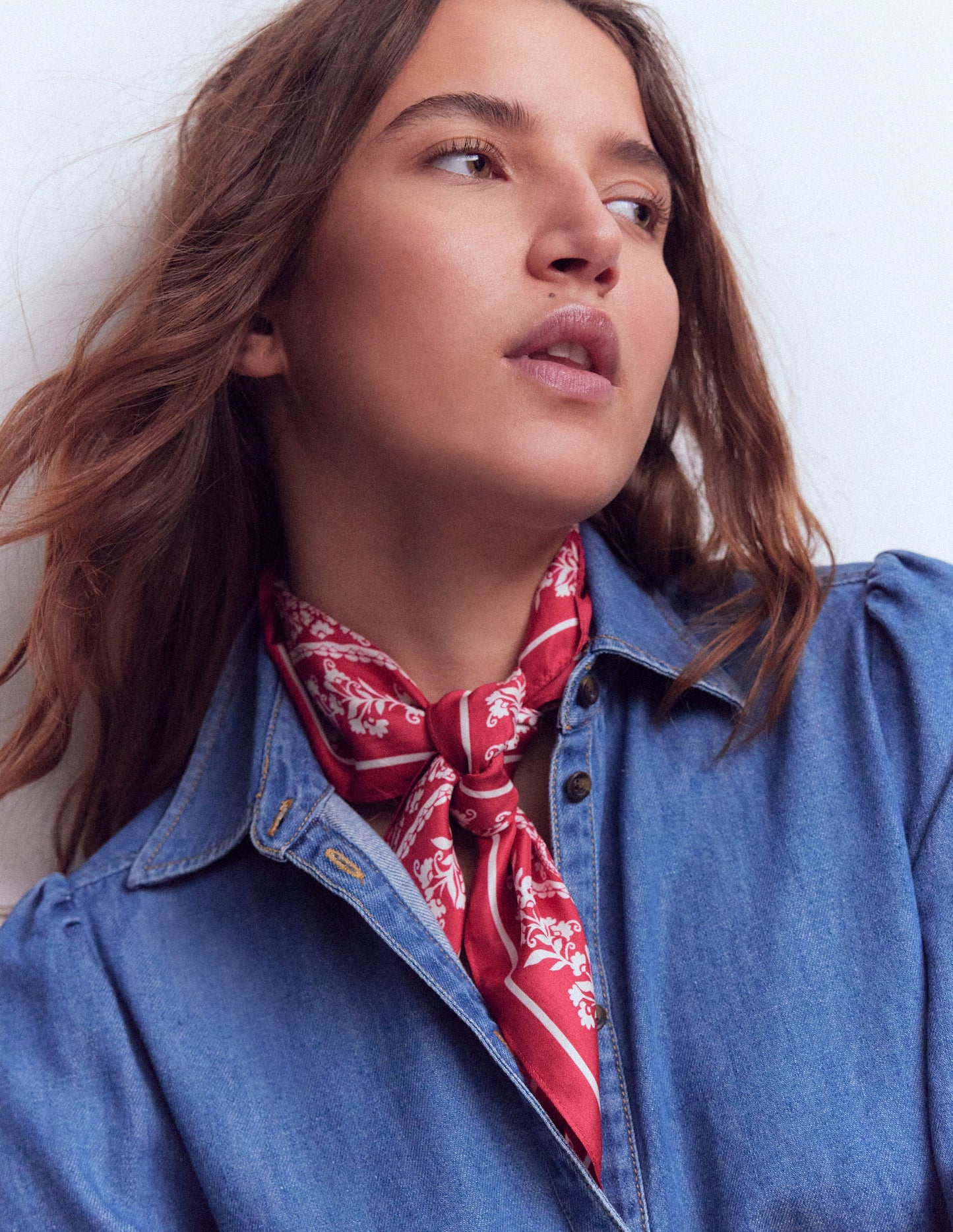 Silk Square Scarf-Red Decorative Blossom