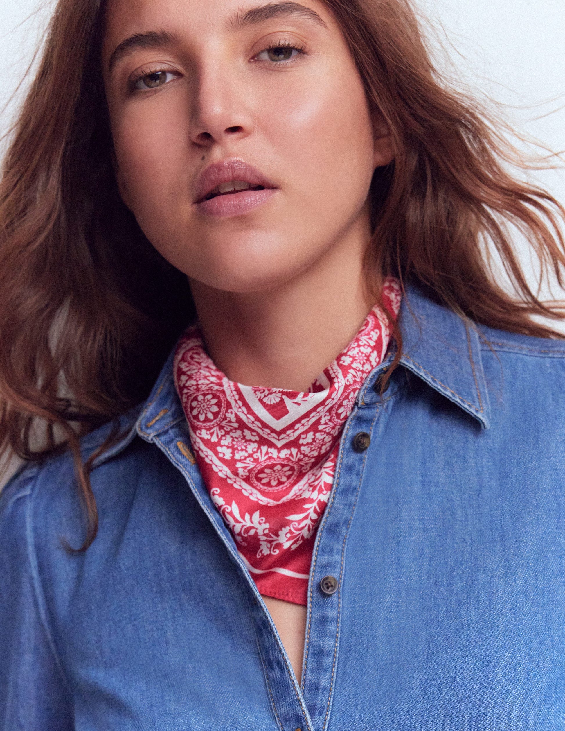 Silk Square Scarf-Red Decorative Blossom-3