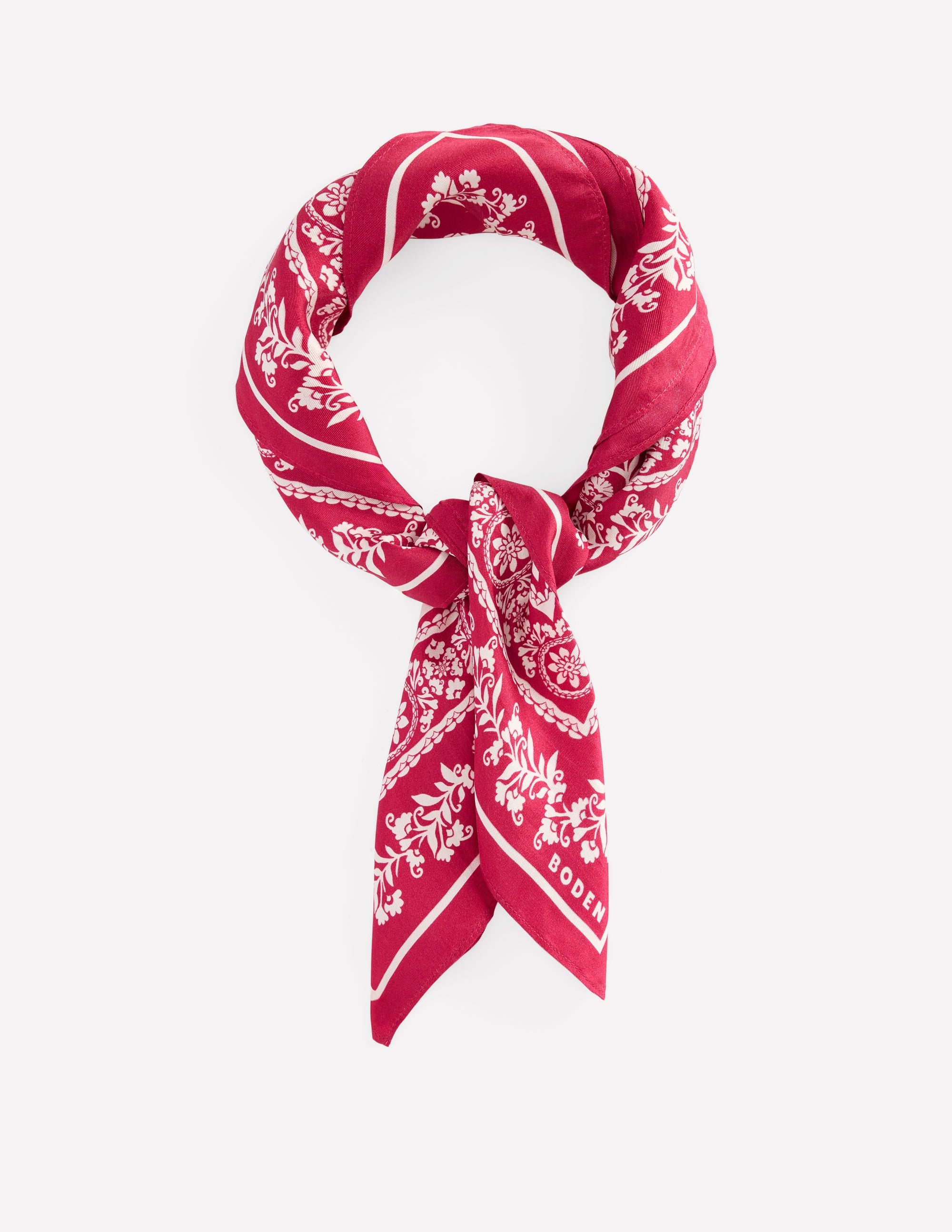 Elisabeth Silk Square Scarf-Red Decorative Blossom | Boden USA
