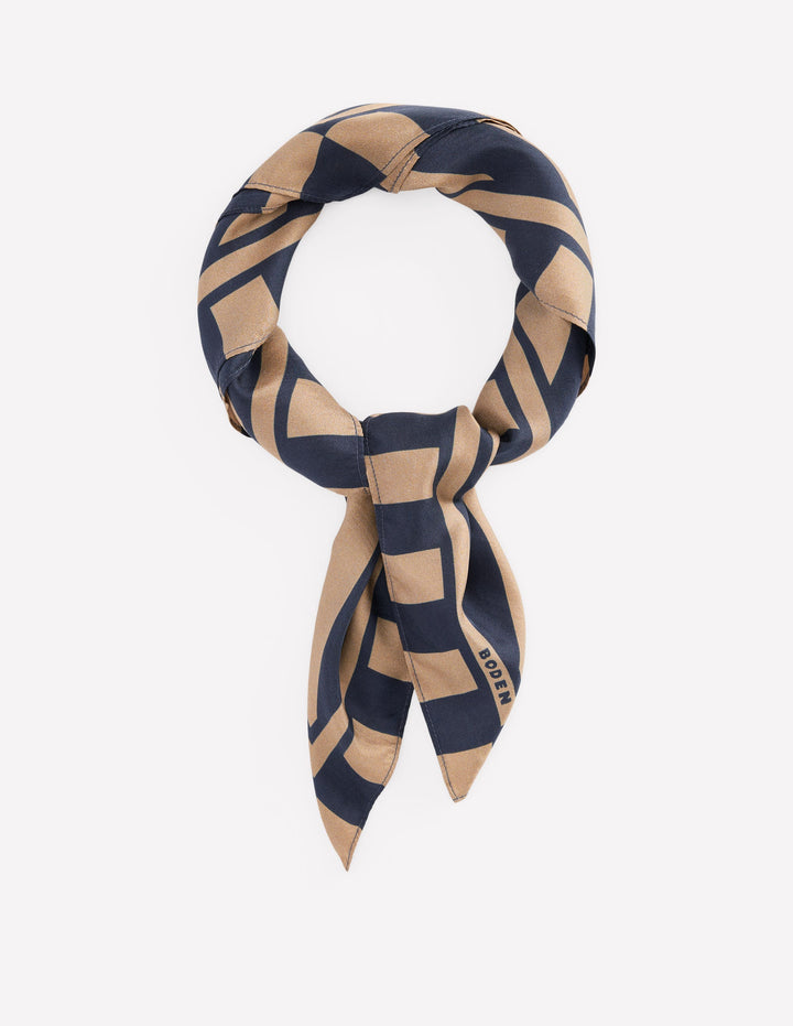 Elisabeth Silk Square Scarf-Navy and Camel Stripe