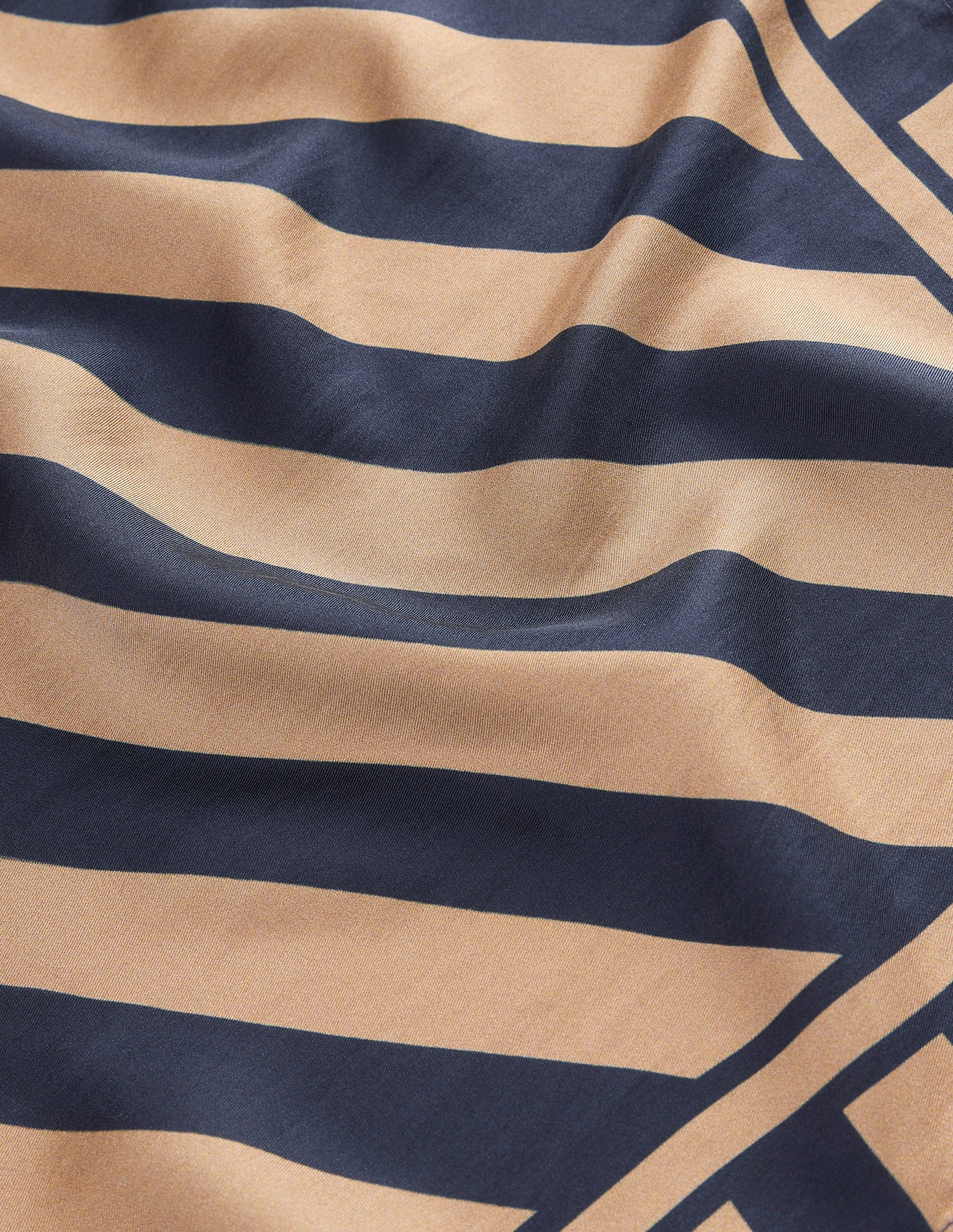 Silk Square Scarf-Navy and Camel Stripe-3