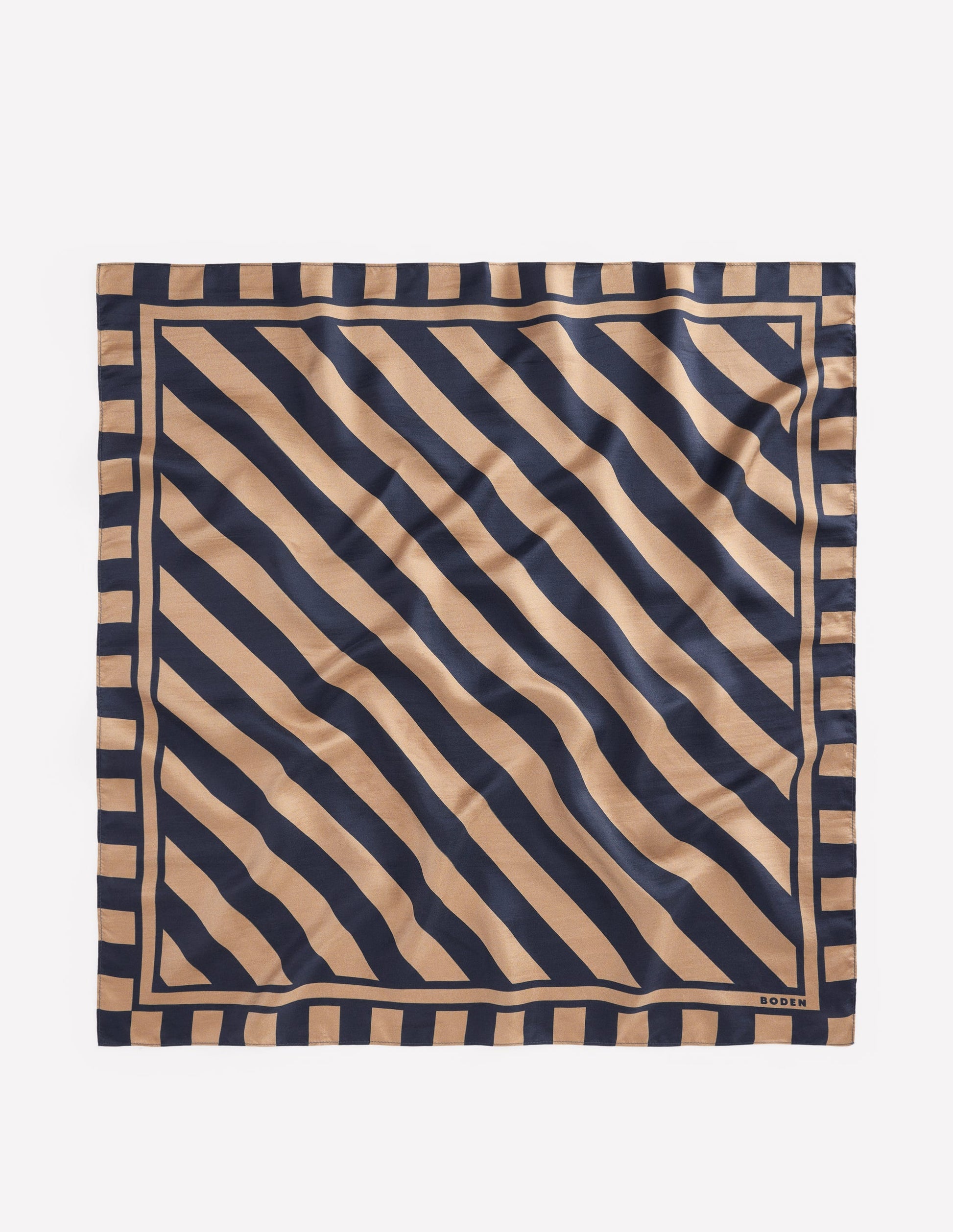 Elisabeth Silk Square Scarf-Navy and Camel Stripe-4