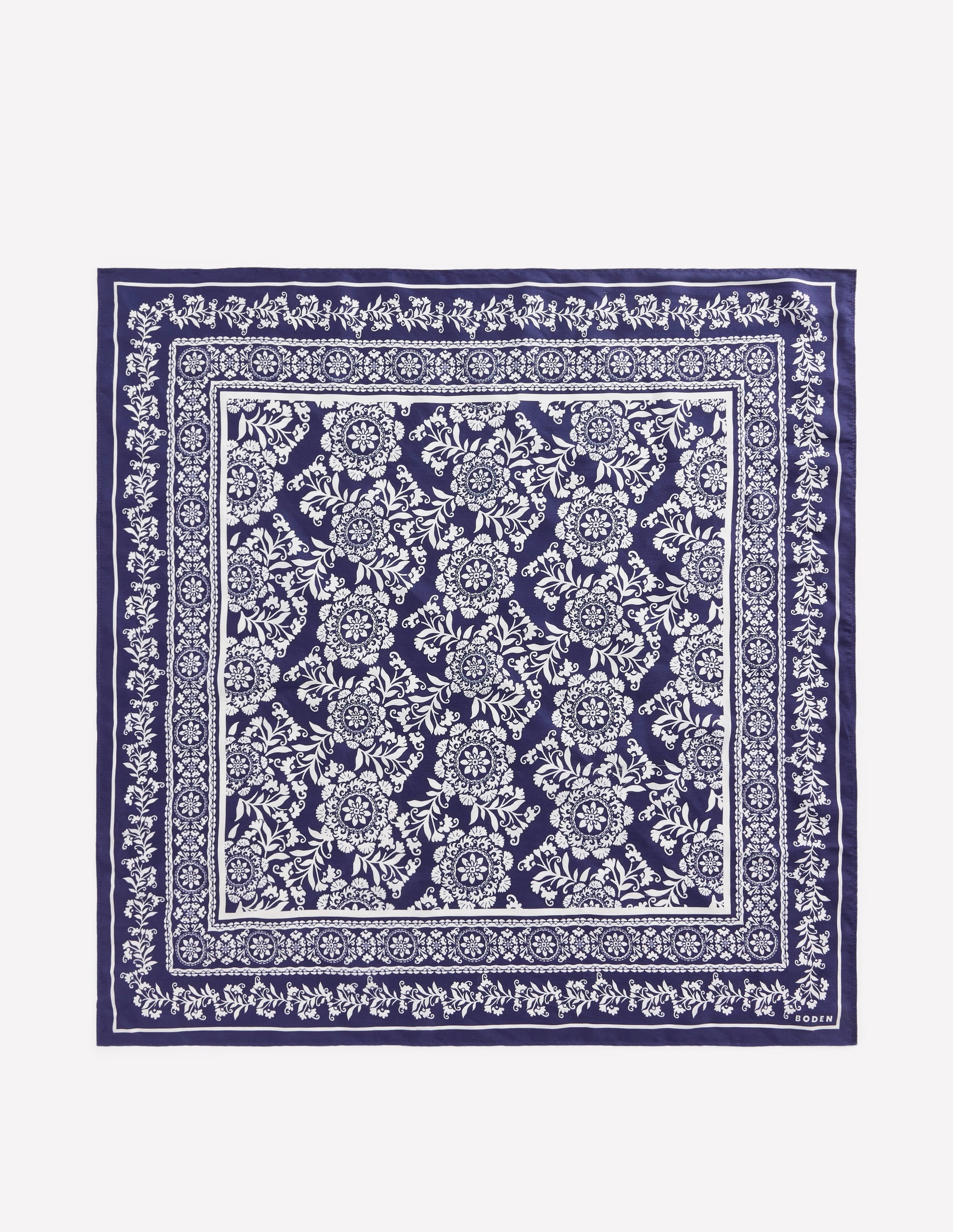 Elisabeth Silk Square Scarf-Navy Decorative Blossom - Image 3