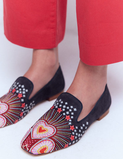 Slipper Cut Loafers-Navy-2