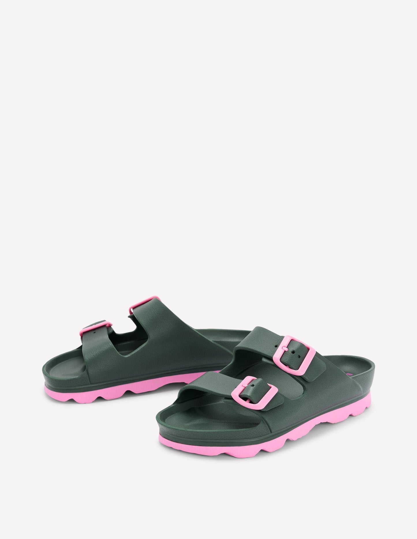 Lyla Double Buckle Sliders-Khaki/Pink