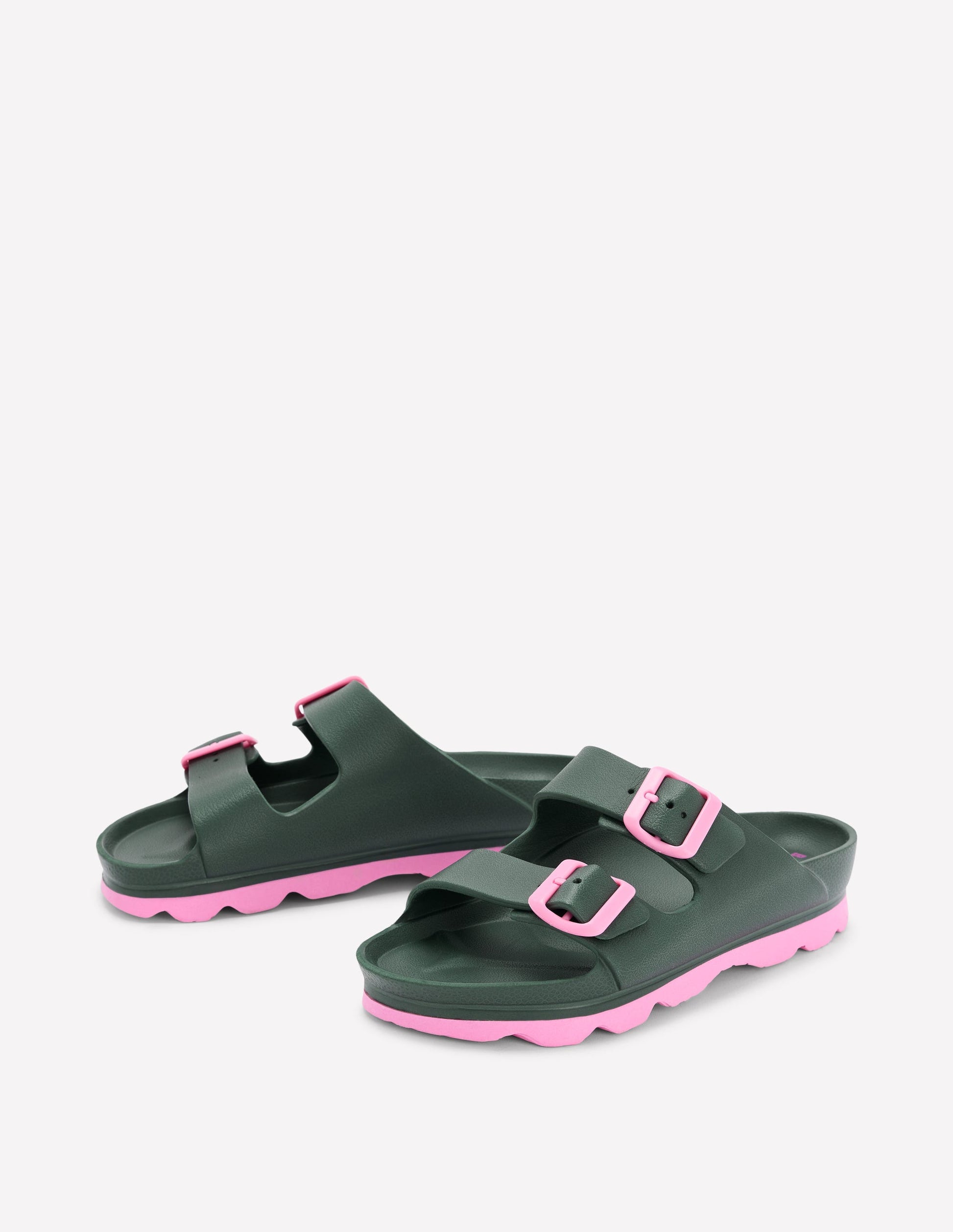 Lyla Double Buckle Sliders-Khaki/Pink-4