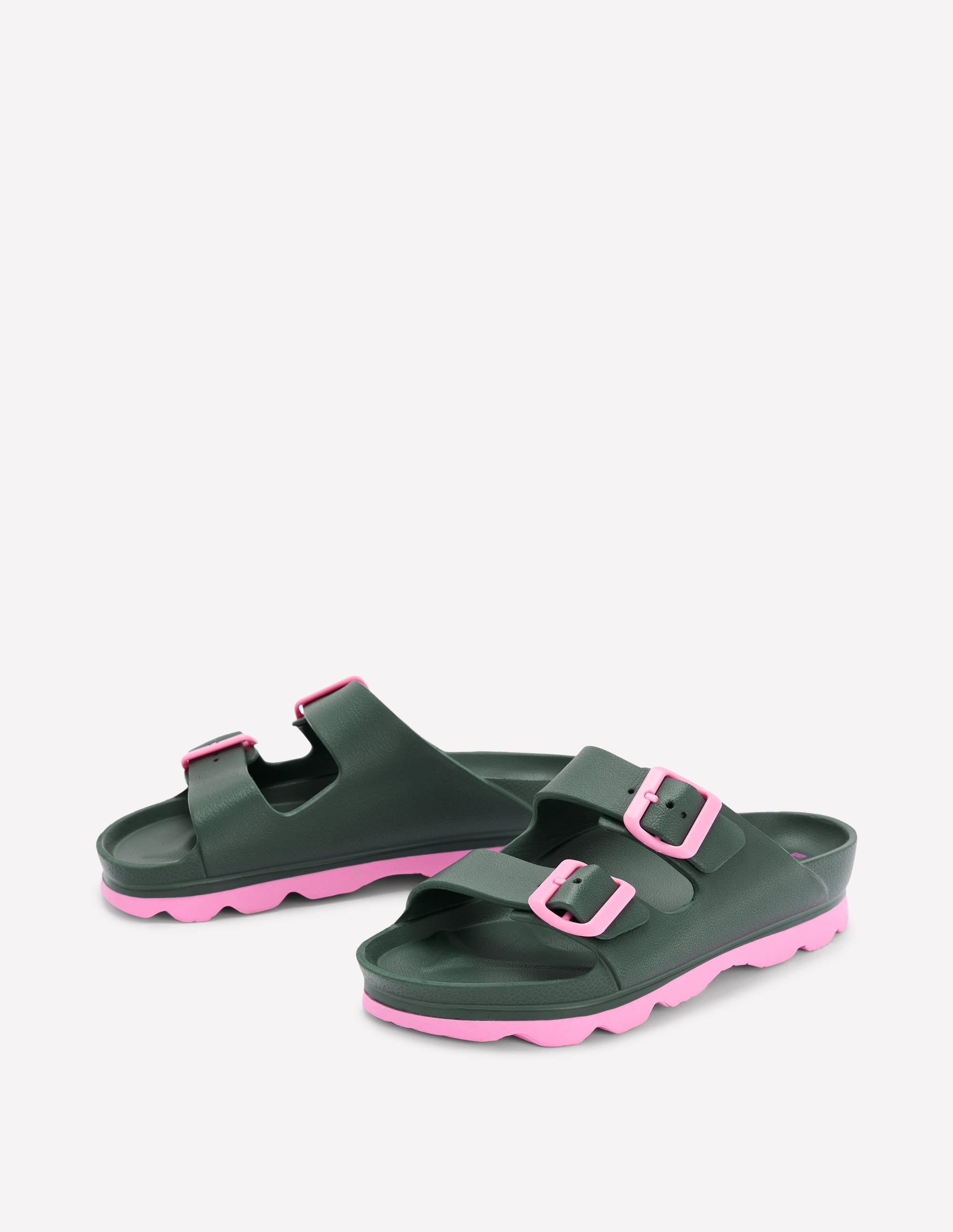 Lyla Double Buckle Sliders-Khaki/Pink - Image 4