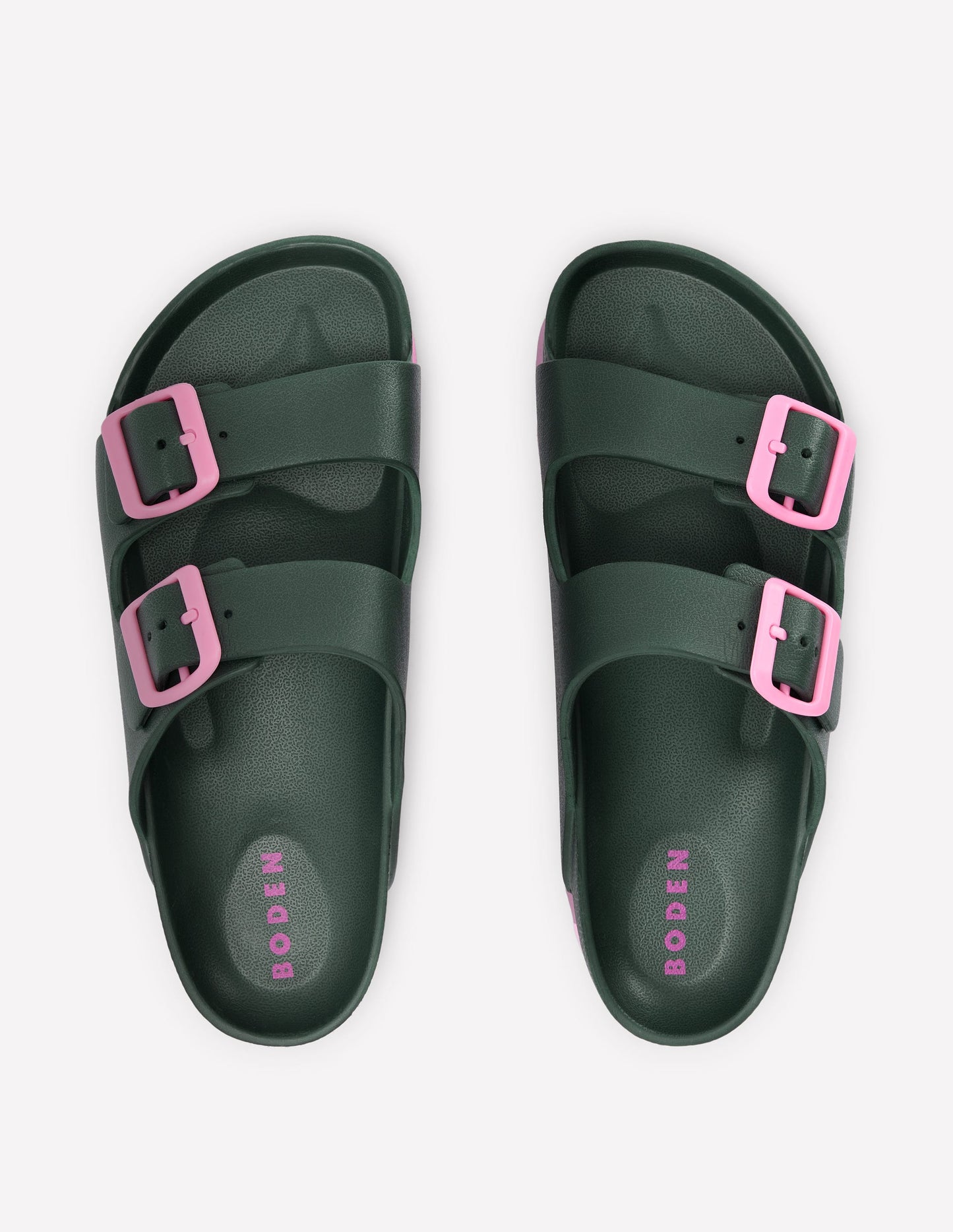 Lyla Double Buckle Sliders-Khaki/Pink