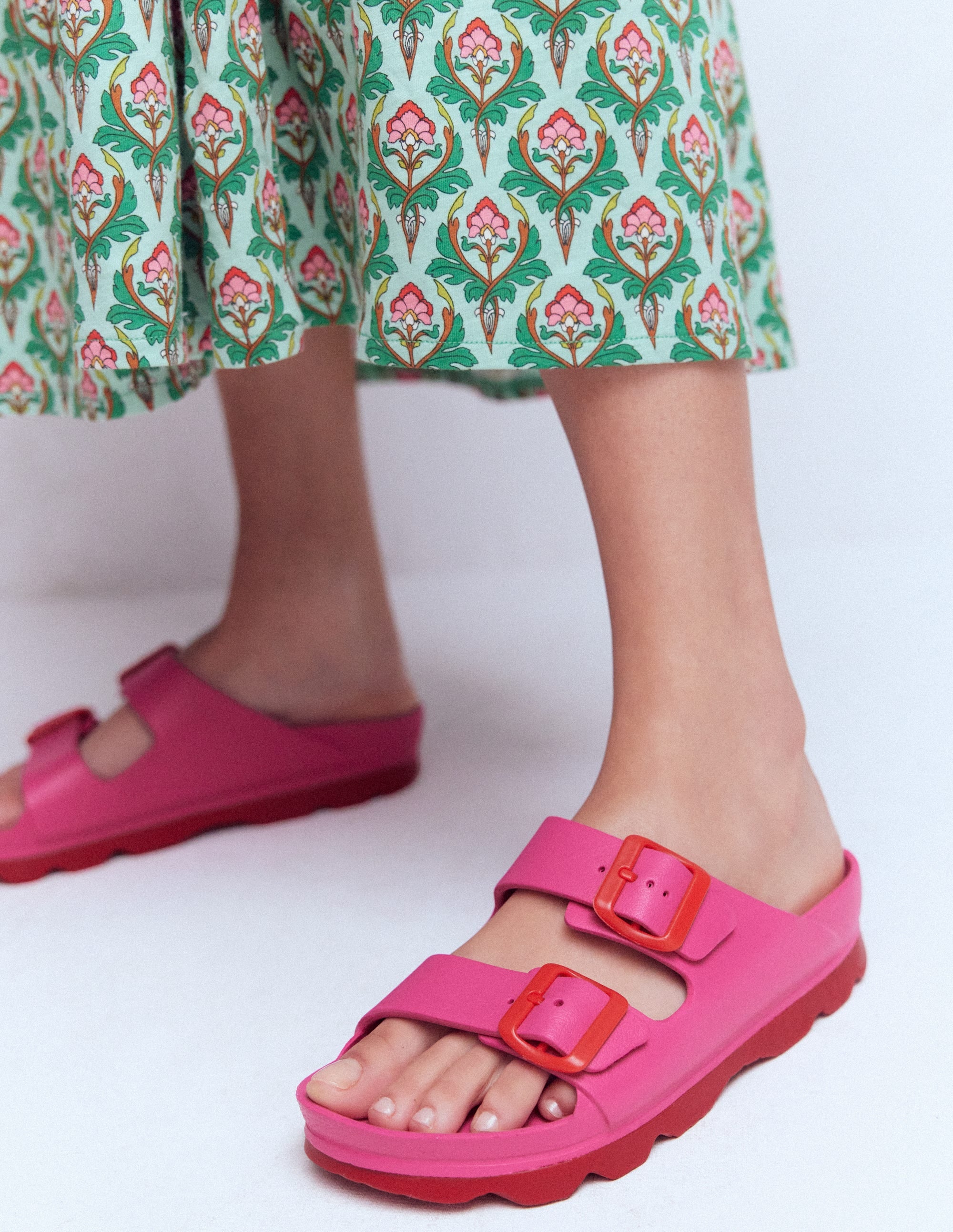 Lyla Double Buckle Sliders-Pink/Red | Boden USA