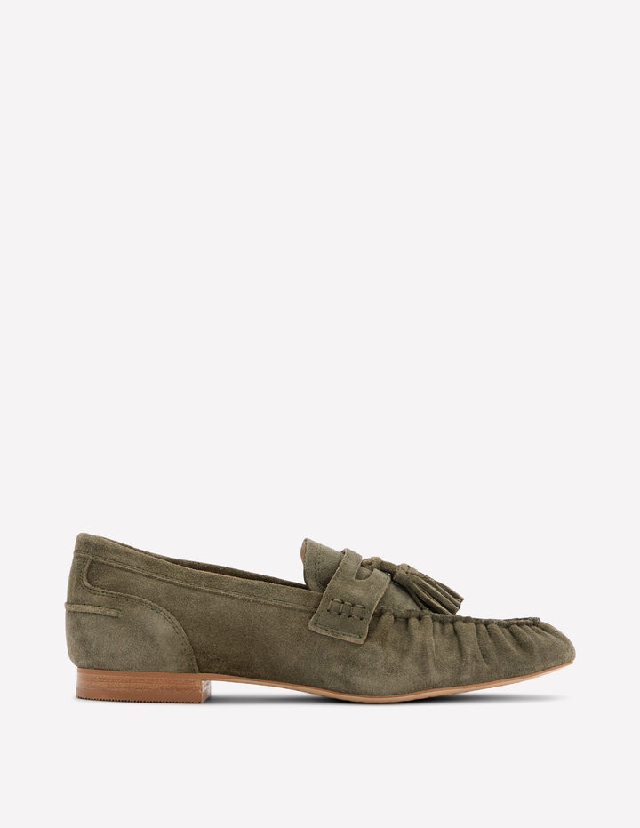 Soft Ruched Loafers-Deep Olive