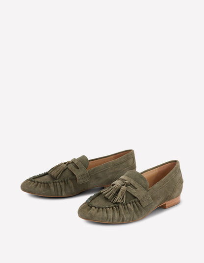 Soft Ruched Loafers-Deep Olive-4