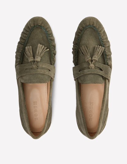 Soft Ruched Loafers-Deep Olive-6
