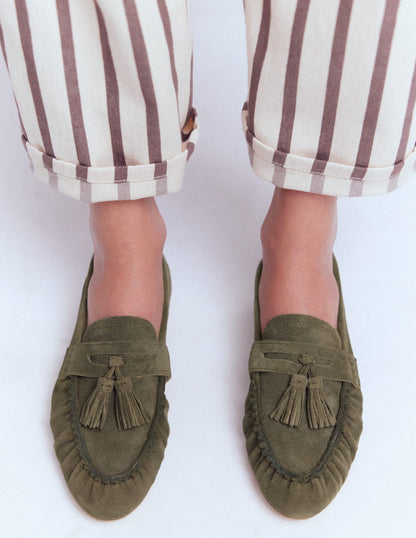 Soft Ruched Loafers-Deep Olive-1