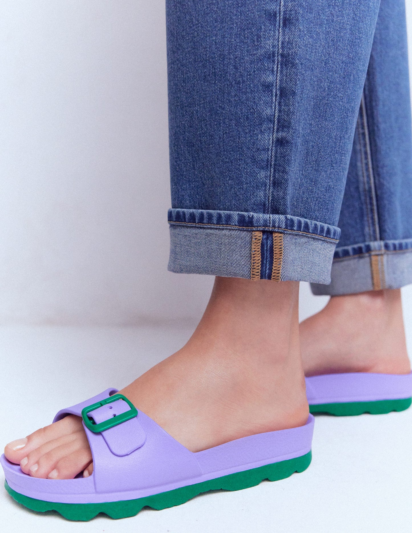 Lyla Single Buckle Sliders-Lilac/Green