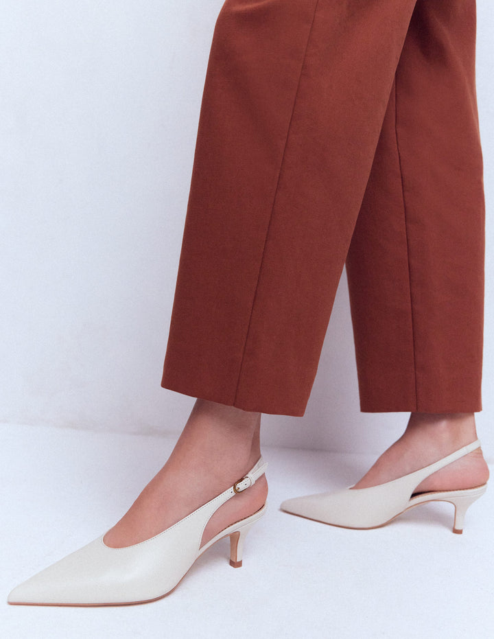 High Cut Slingback Court-Ecru