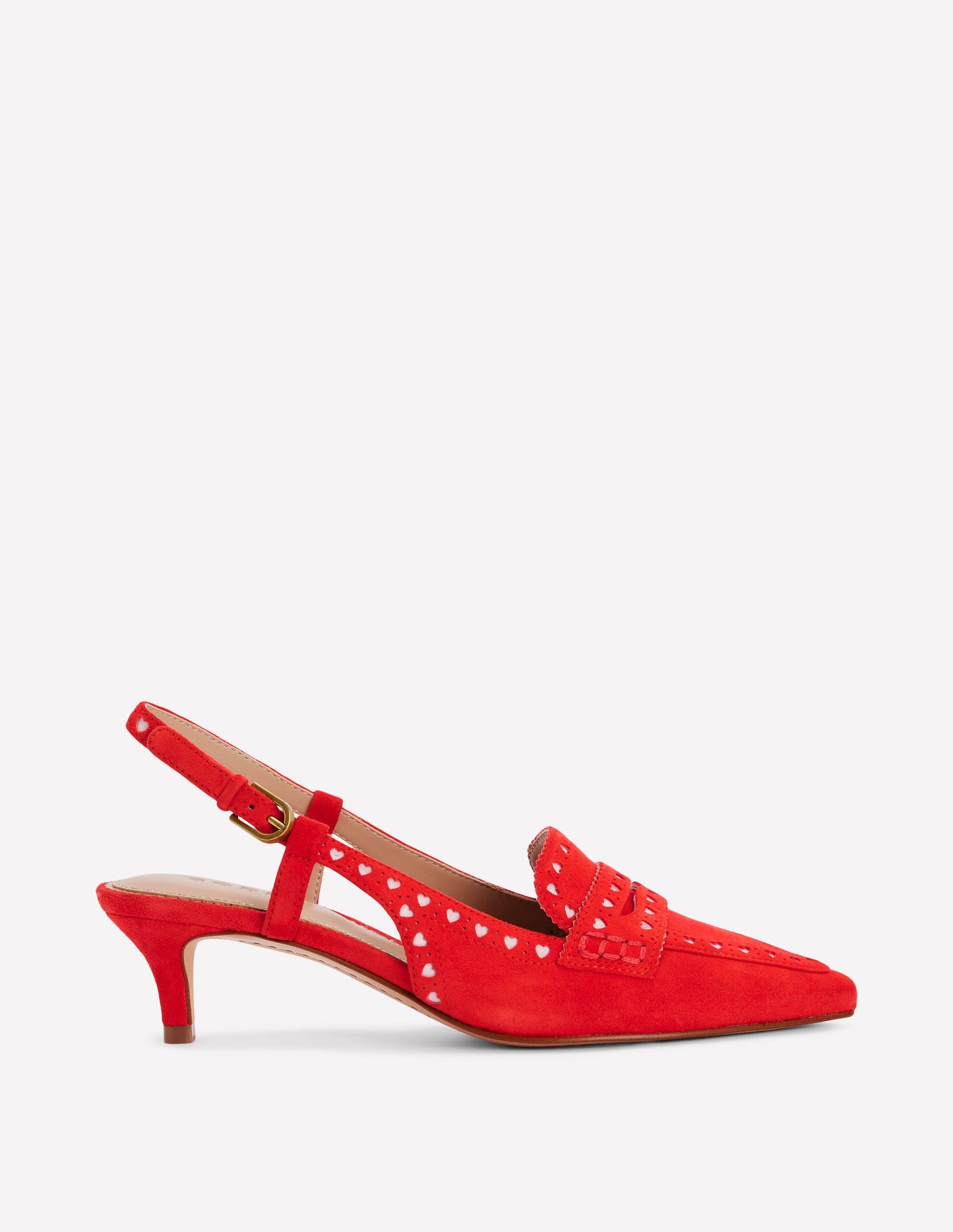 Brogue Slingback Kitten Heel-Red