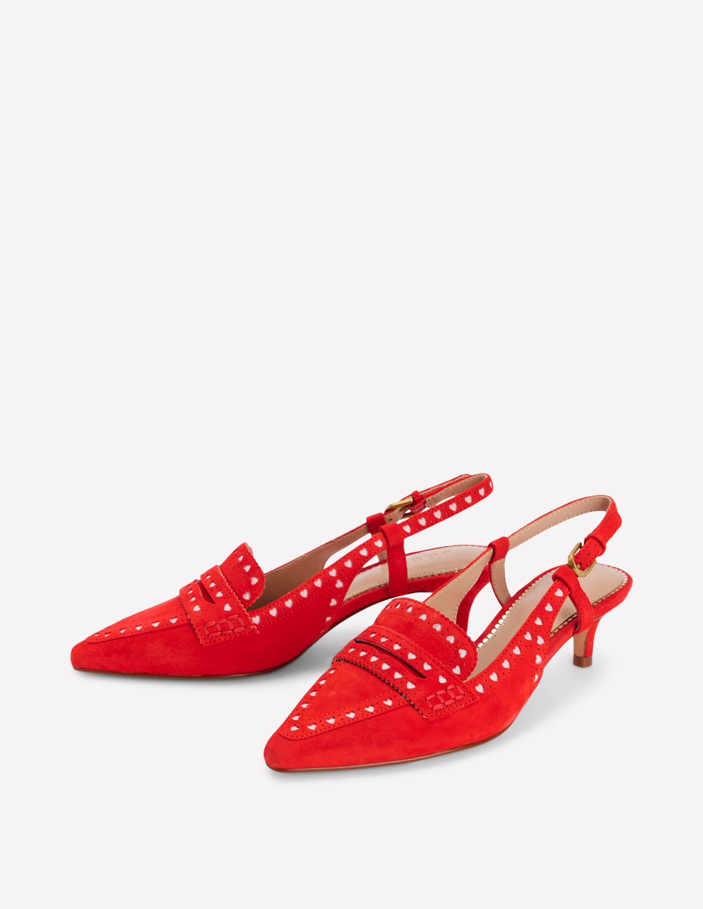 Brogue Slingback Kitten Heel-Red