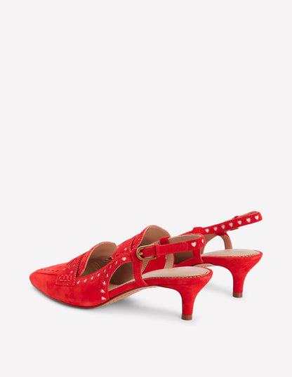 Brogue Slingback Kitten Heel-Red-6