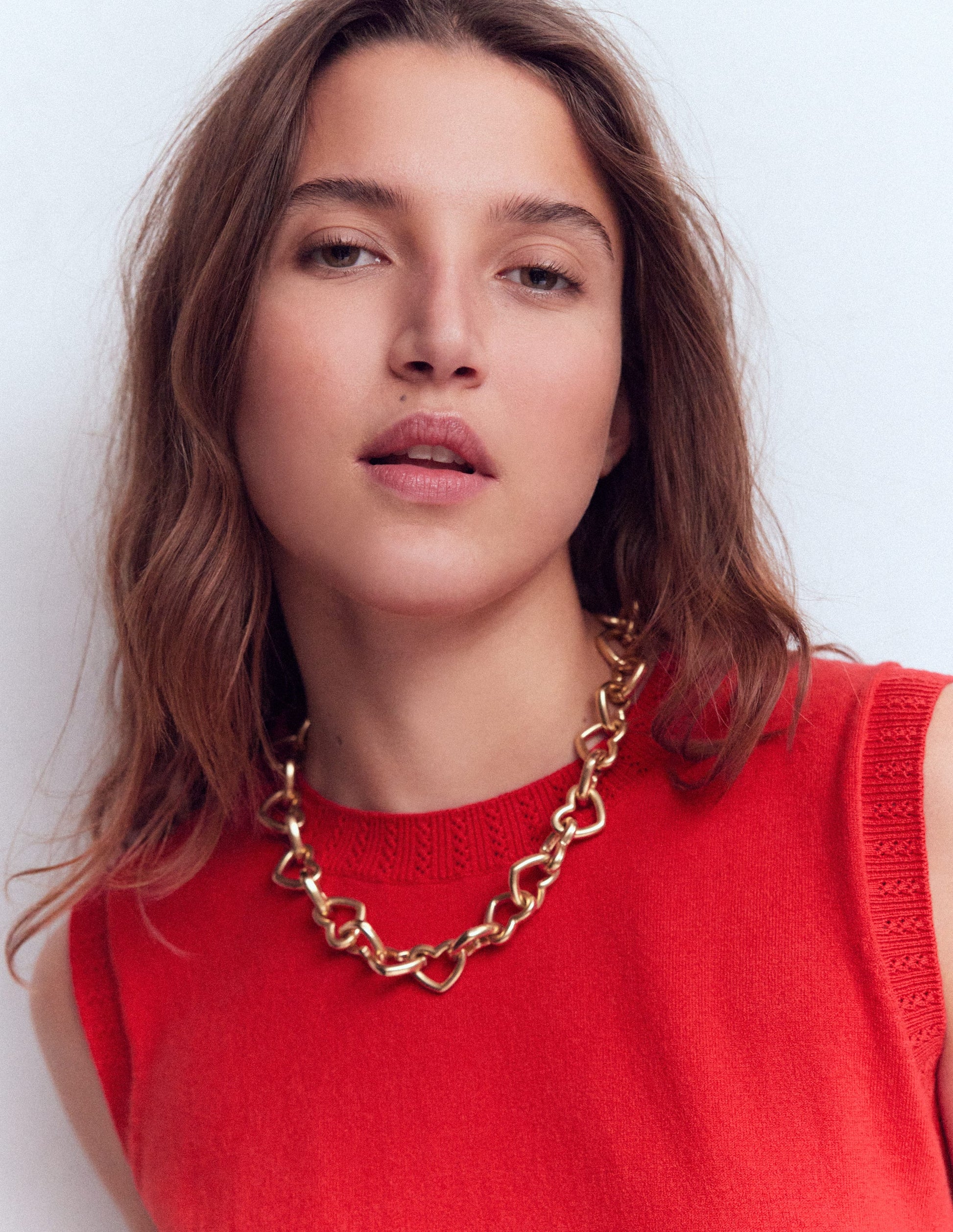 Chunky Heart Chain Necklace-Gold Colour-2