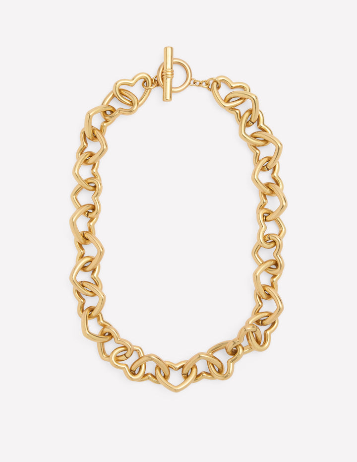 Chunky Heart Chain Necklace-Gold Colour
