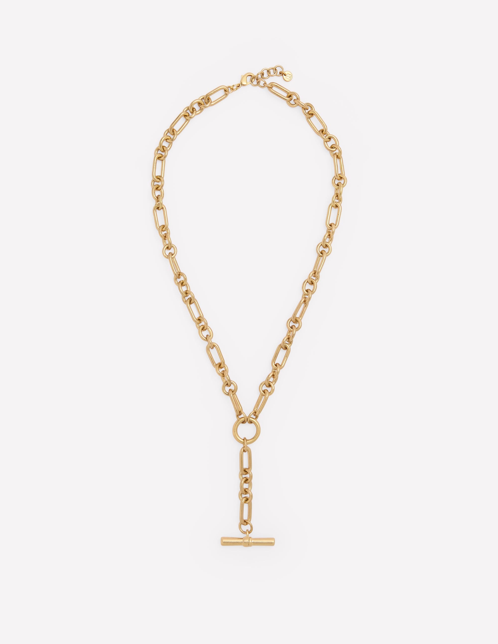 Drop Chain T-bar Necklace-Gold Colour - Image 1